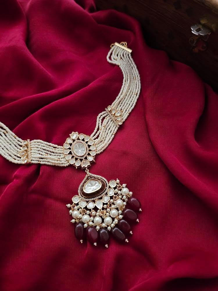 Saaz pearl and polki choker Thumbnail