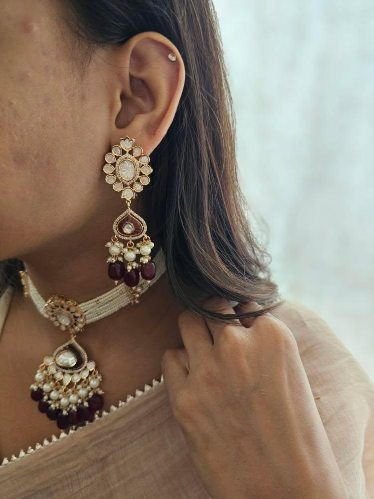 Saaz pearl and polki choker Thumbnail