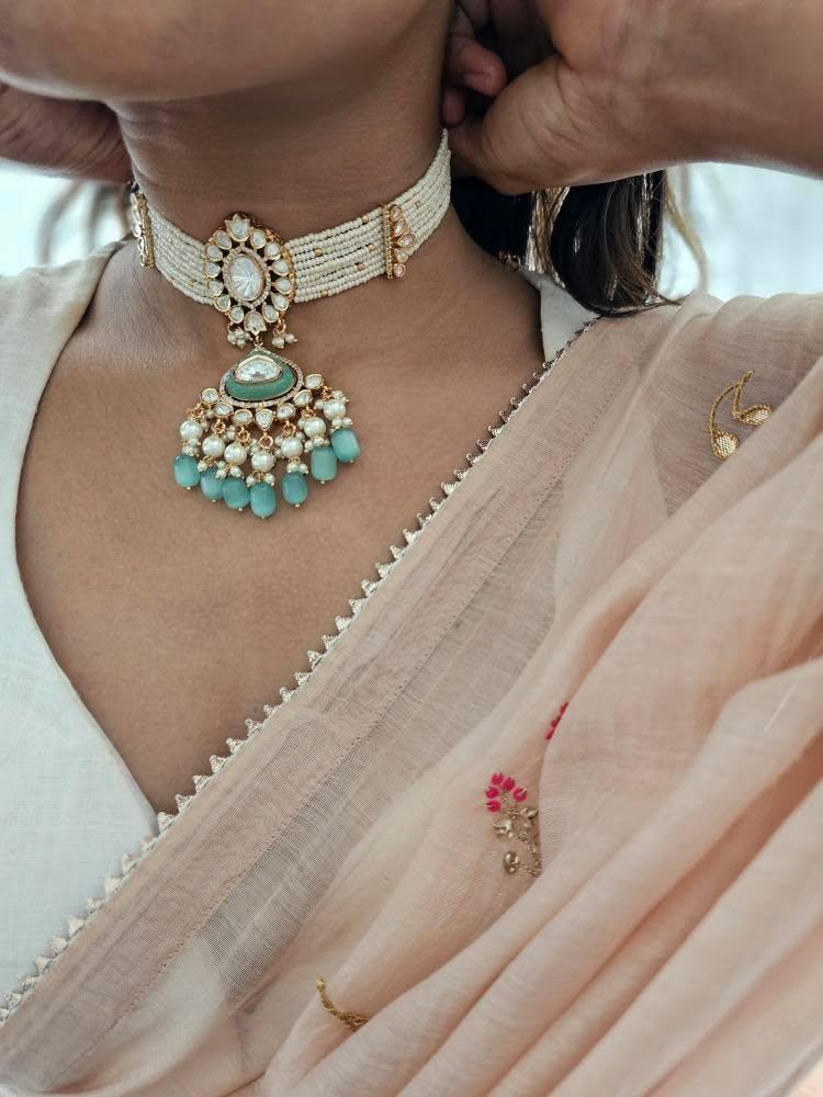 Saaz pearl and polki choker Thumbnail