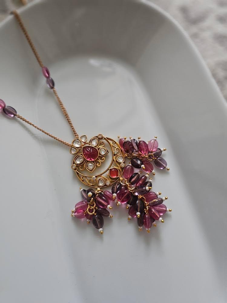 Chandra delicate pearl and polki necklace Thumbnail