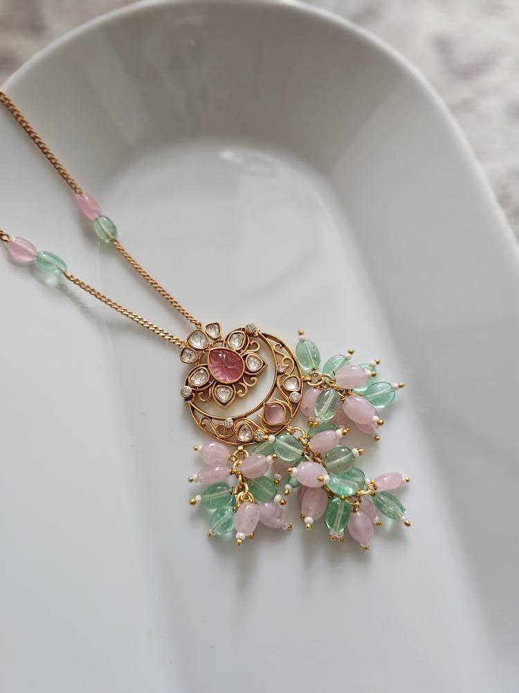 Chandra delicate pearl and polki necklace Thumbnail