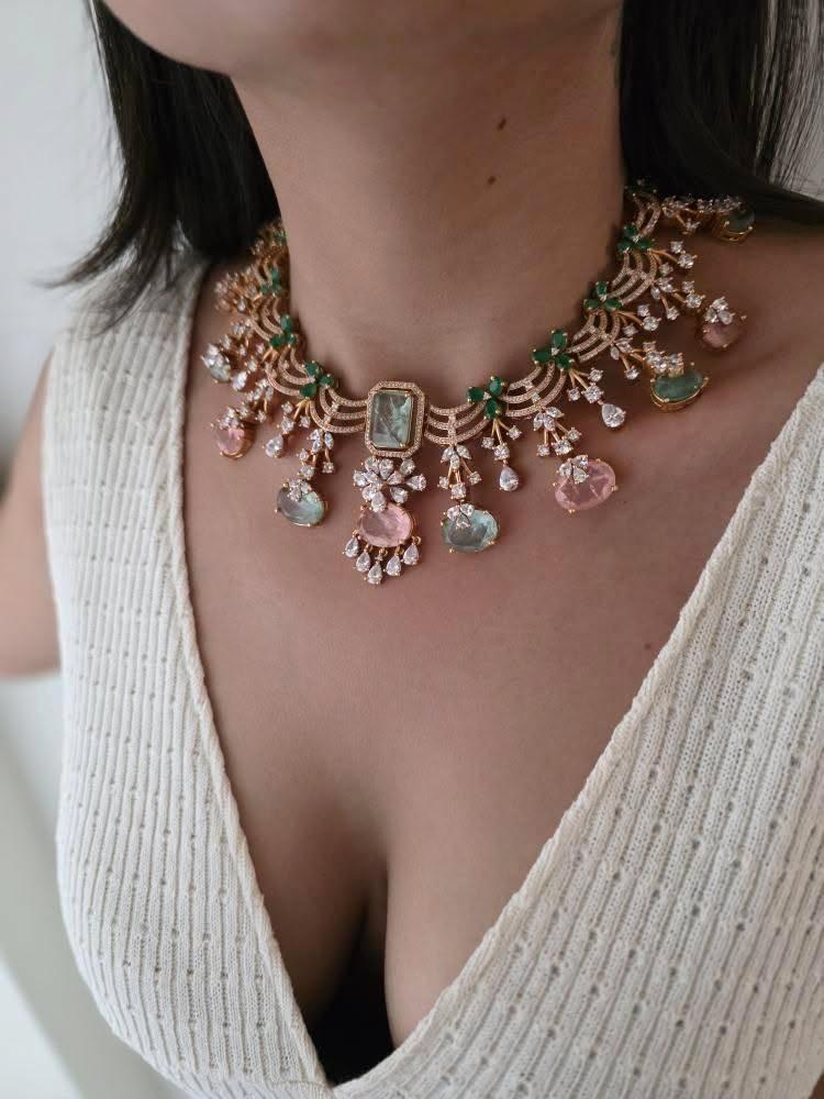 Dhanak quartz and polki necklace Thumbnail