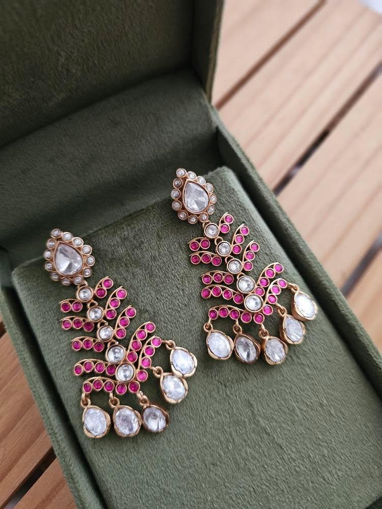 Waterfall handcrafted polki earrings Thumbnail