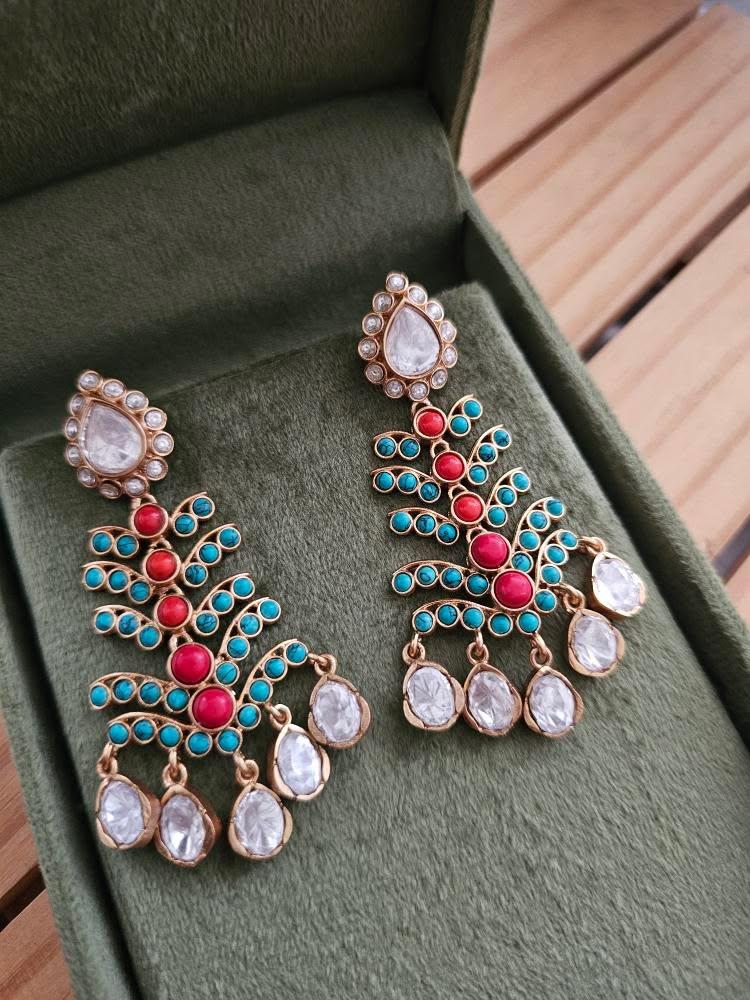 Waterfall handcrafted polki earrings Thumbnail