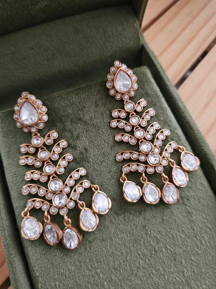 Waterfall handcrafted polki earrings Thumbnail