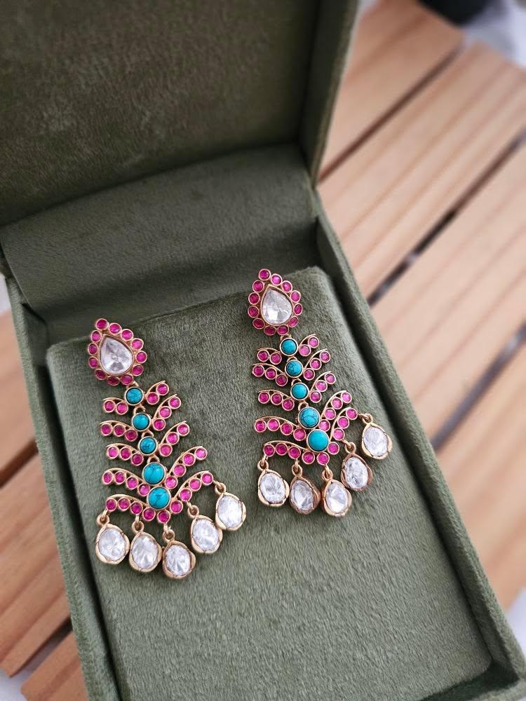 Waterfall handcrafted polki earrings Thumbnail
