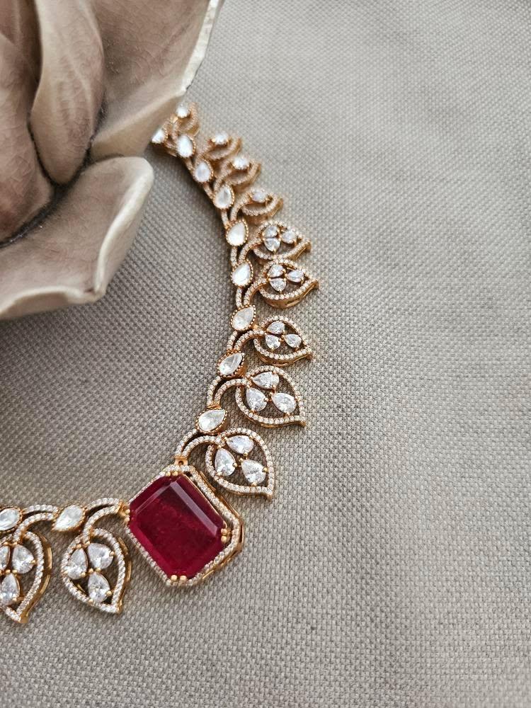 Paan quartz and polki necklace Thumbnail