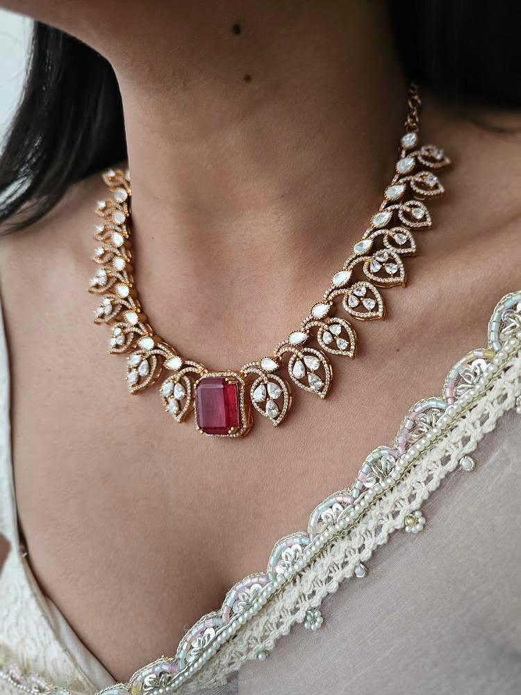 Paan quartz and polki necklace Thumbnail