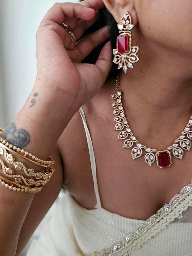 Paan quartz and polki necklace Thumbnail