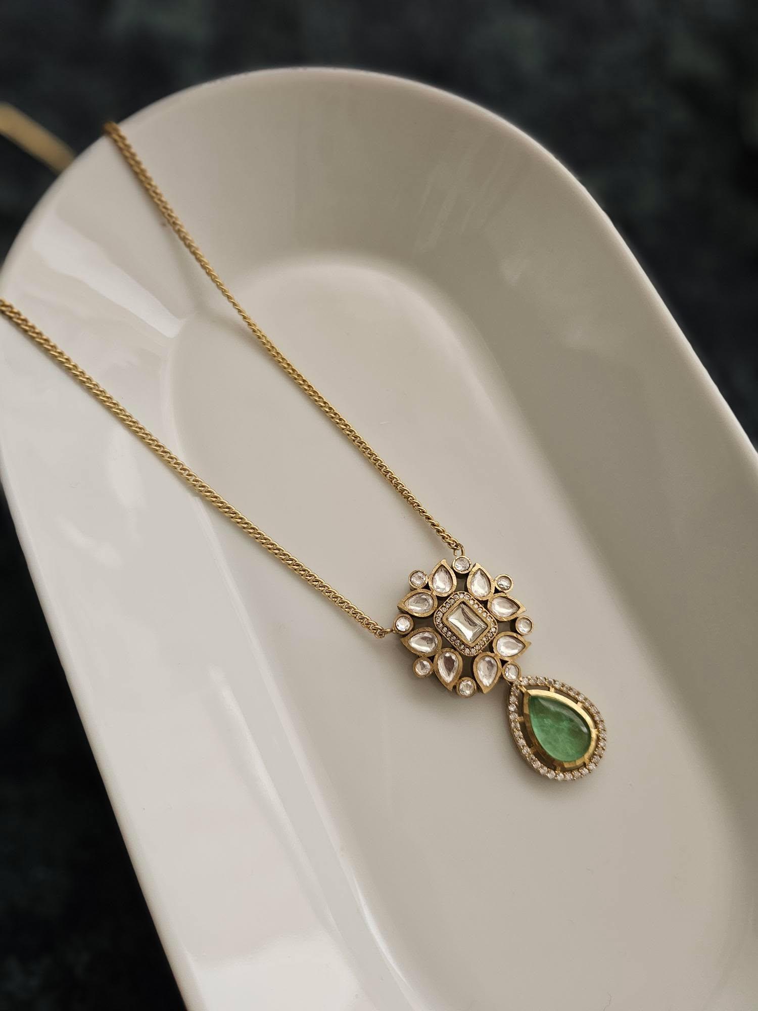 Tanya polki and quartz delicate necklace Thumbnail