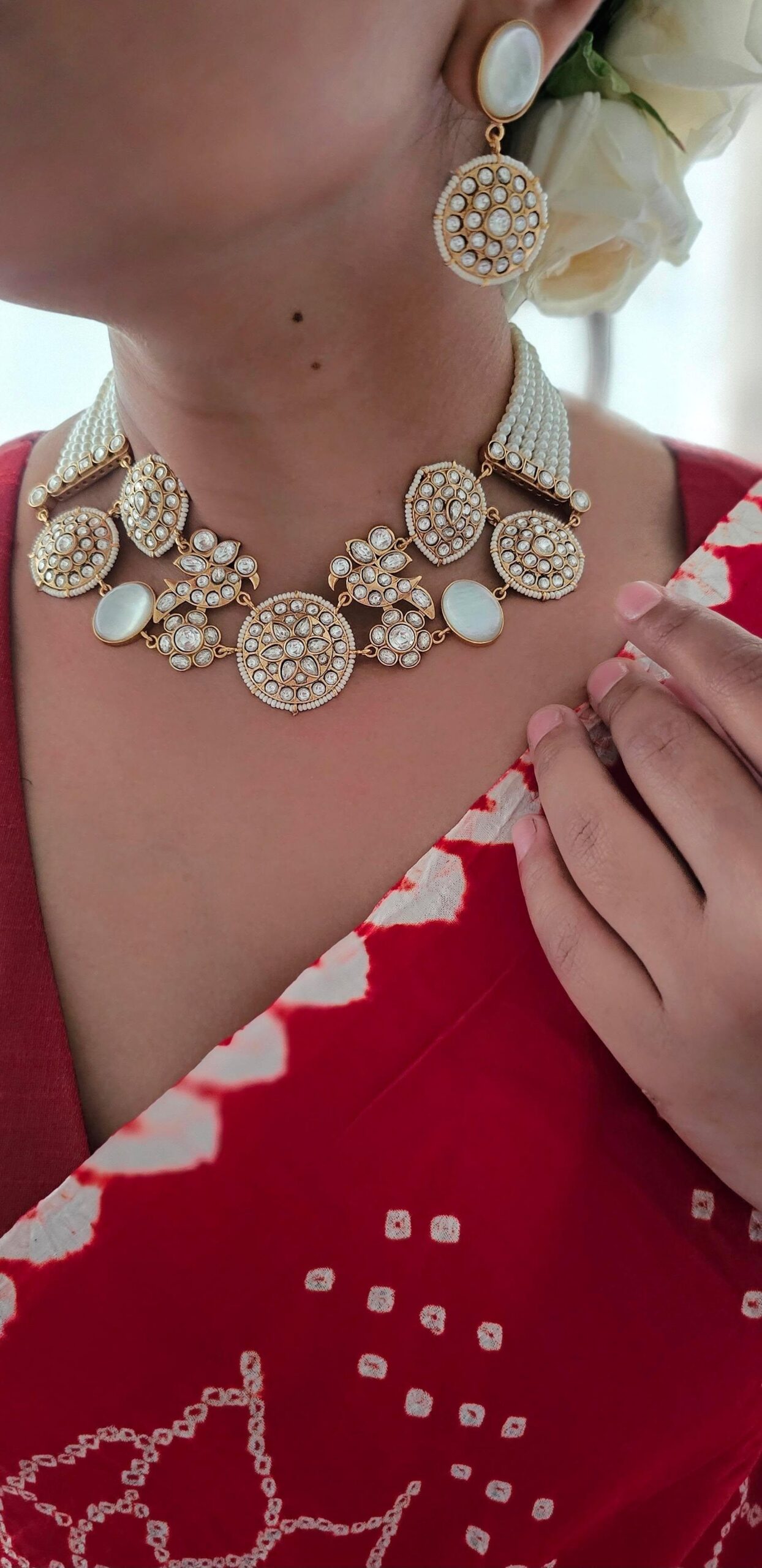 Satrangi pearl and polki necklace Thumbnail