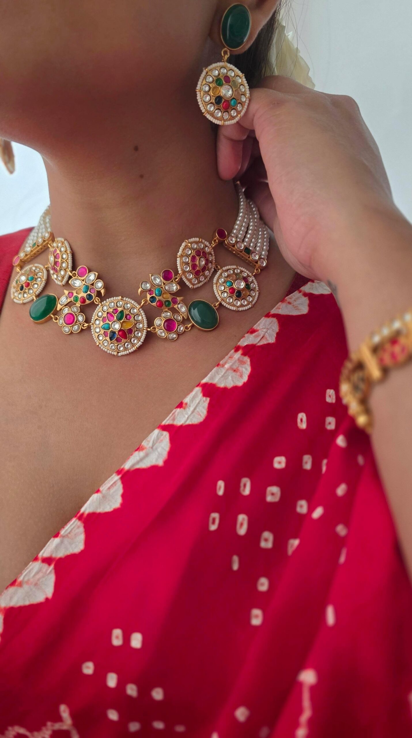 Satrangi pearl and polki necklace Thumbnail