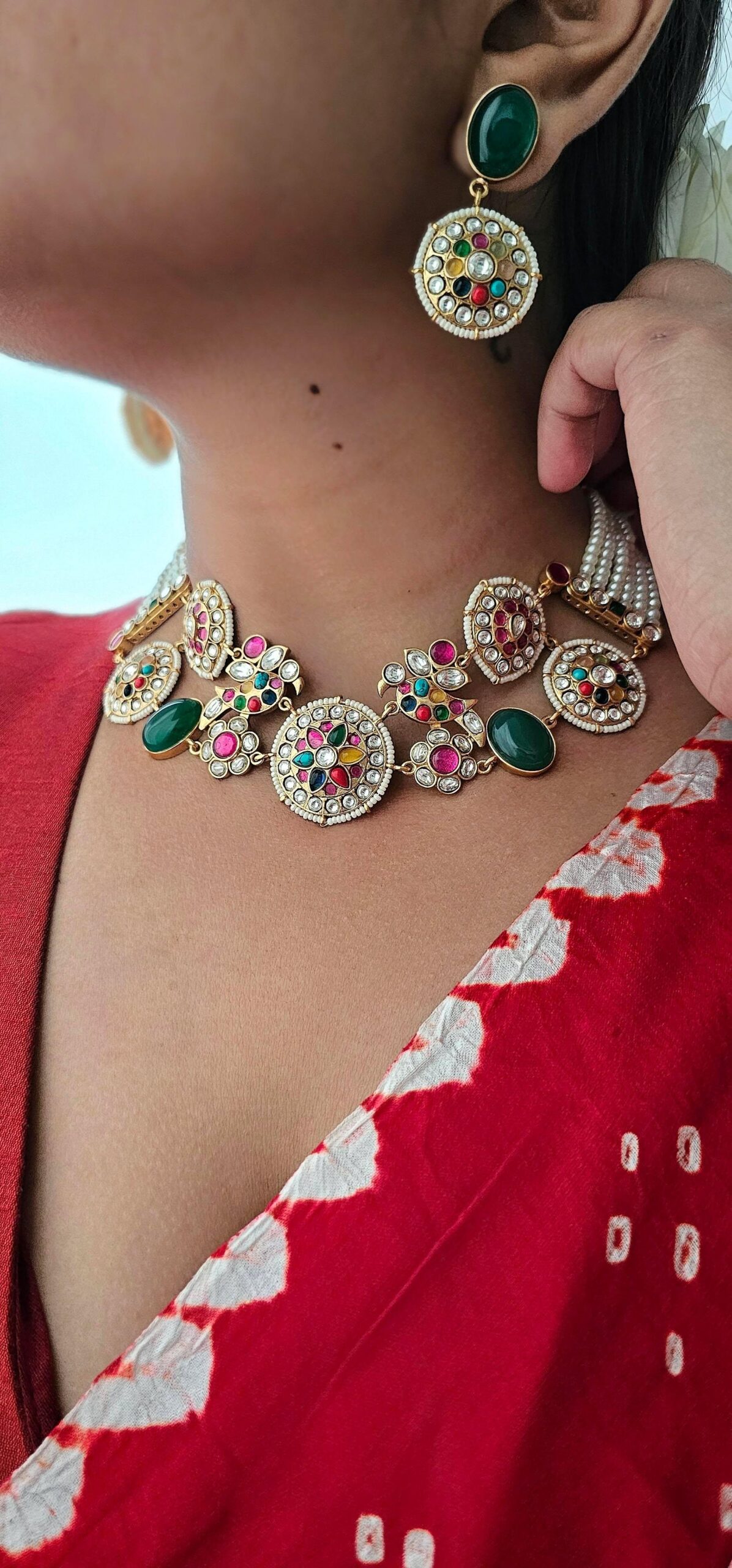 Satrangi pearl and polki necklace Thumbnail