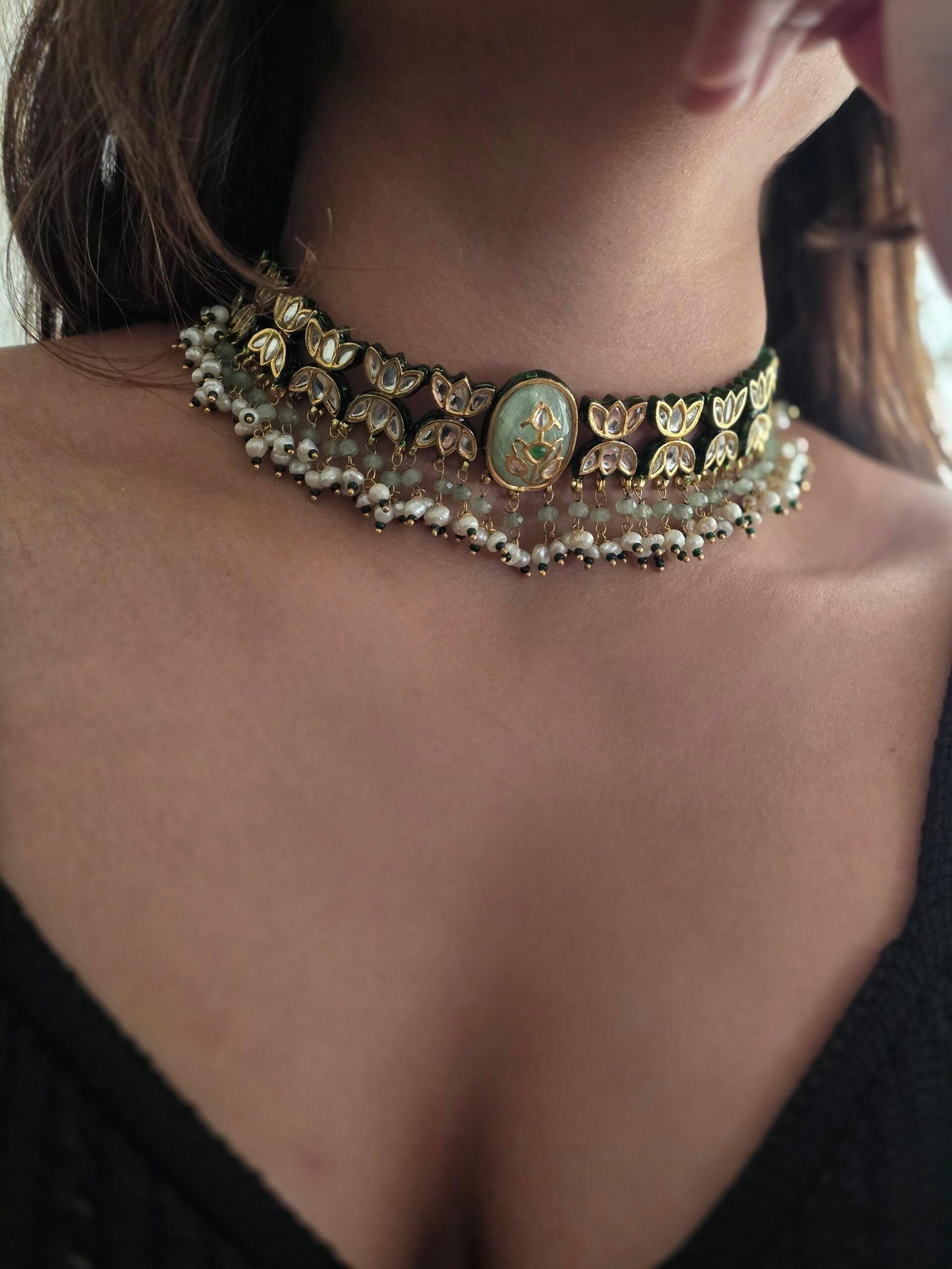 Tulsi semi precious stone choker Thumbnail