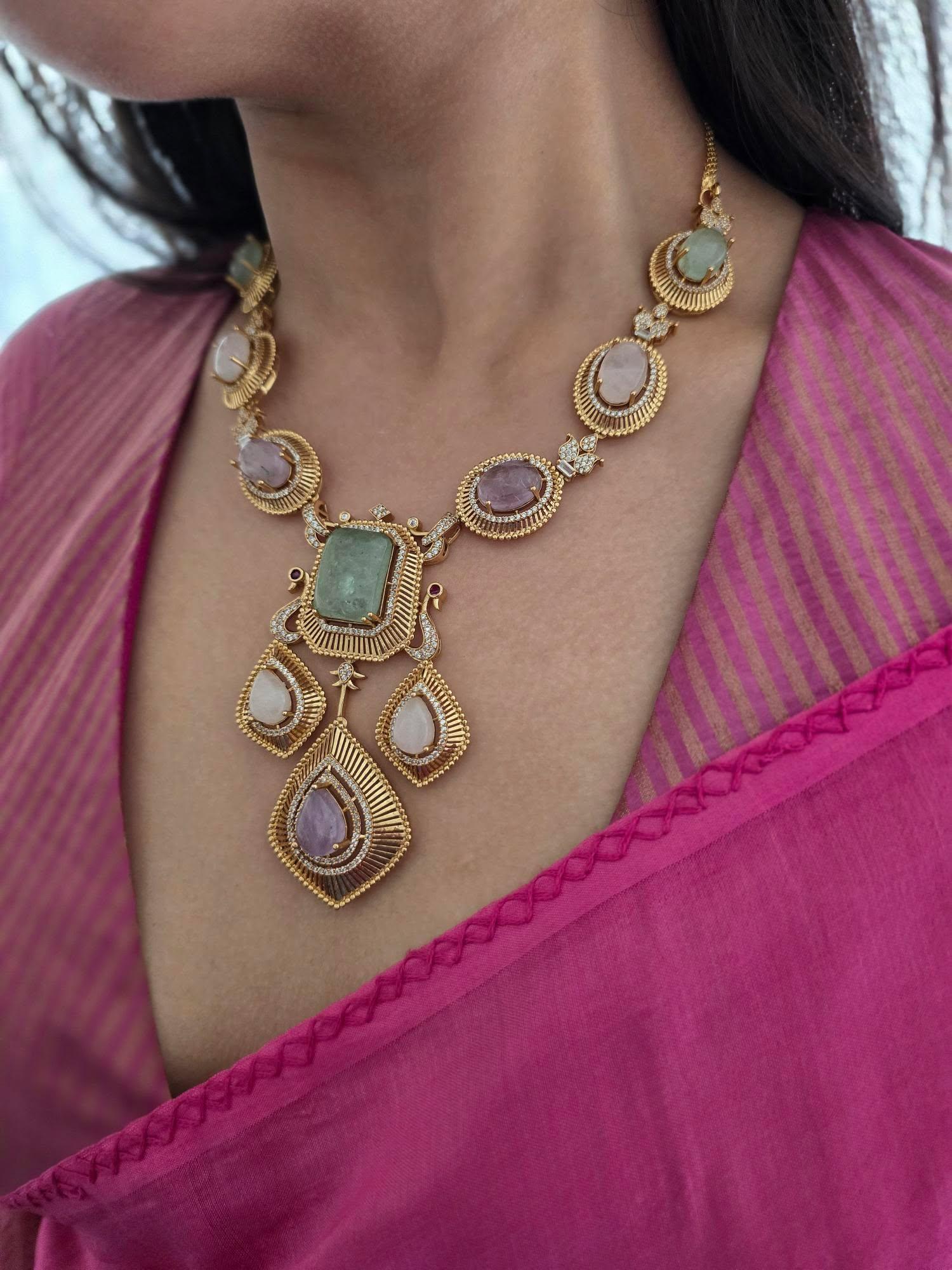 Saija quartz and polki necklace Thumbnail