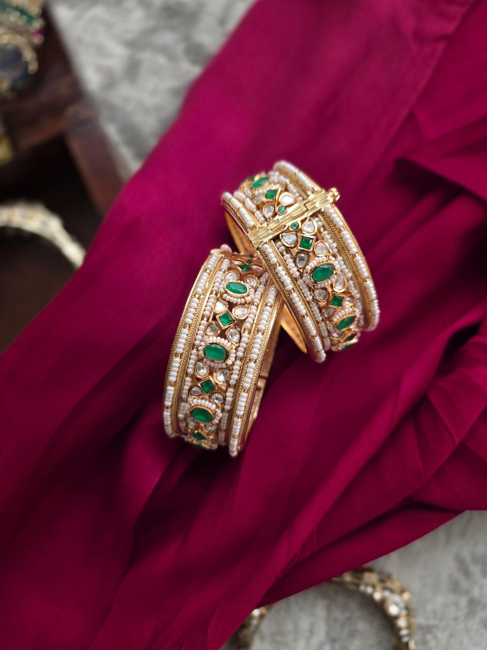 Naksha polki and pearl bangle Thumbnail