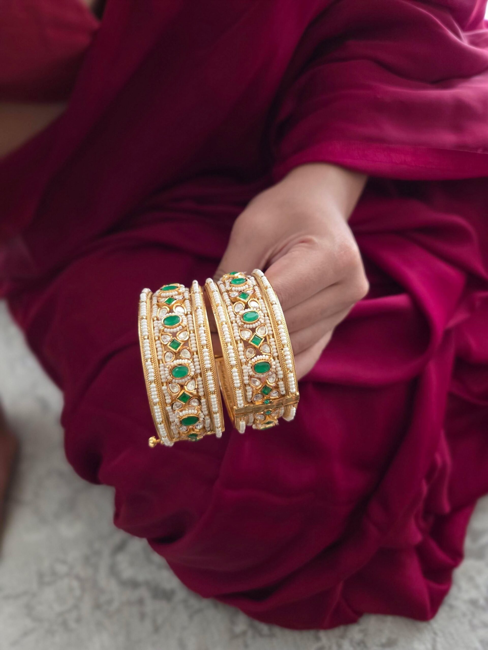 Naksha polki and pearl bangle Thumbnail