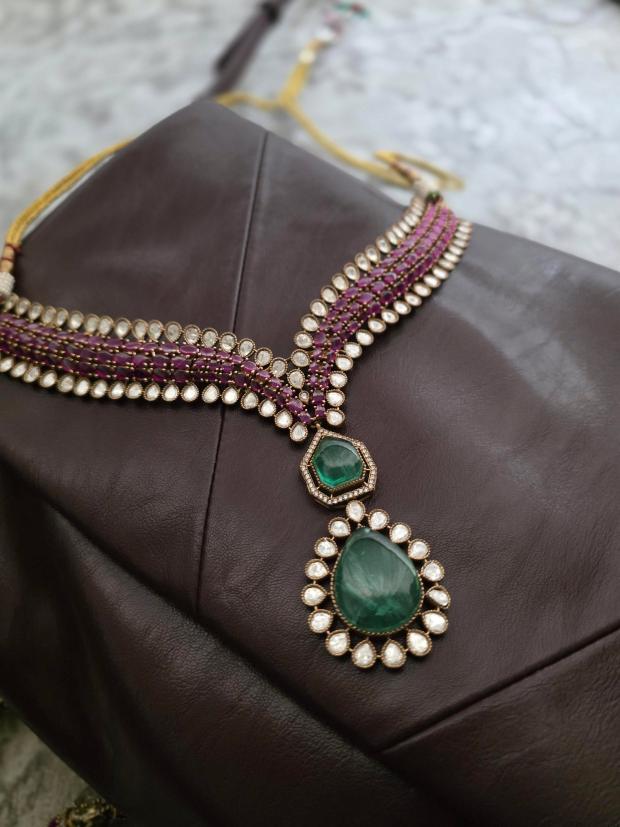 Manorama handcrafted necklace with earrings Thumbnail