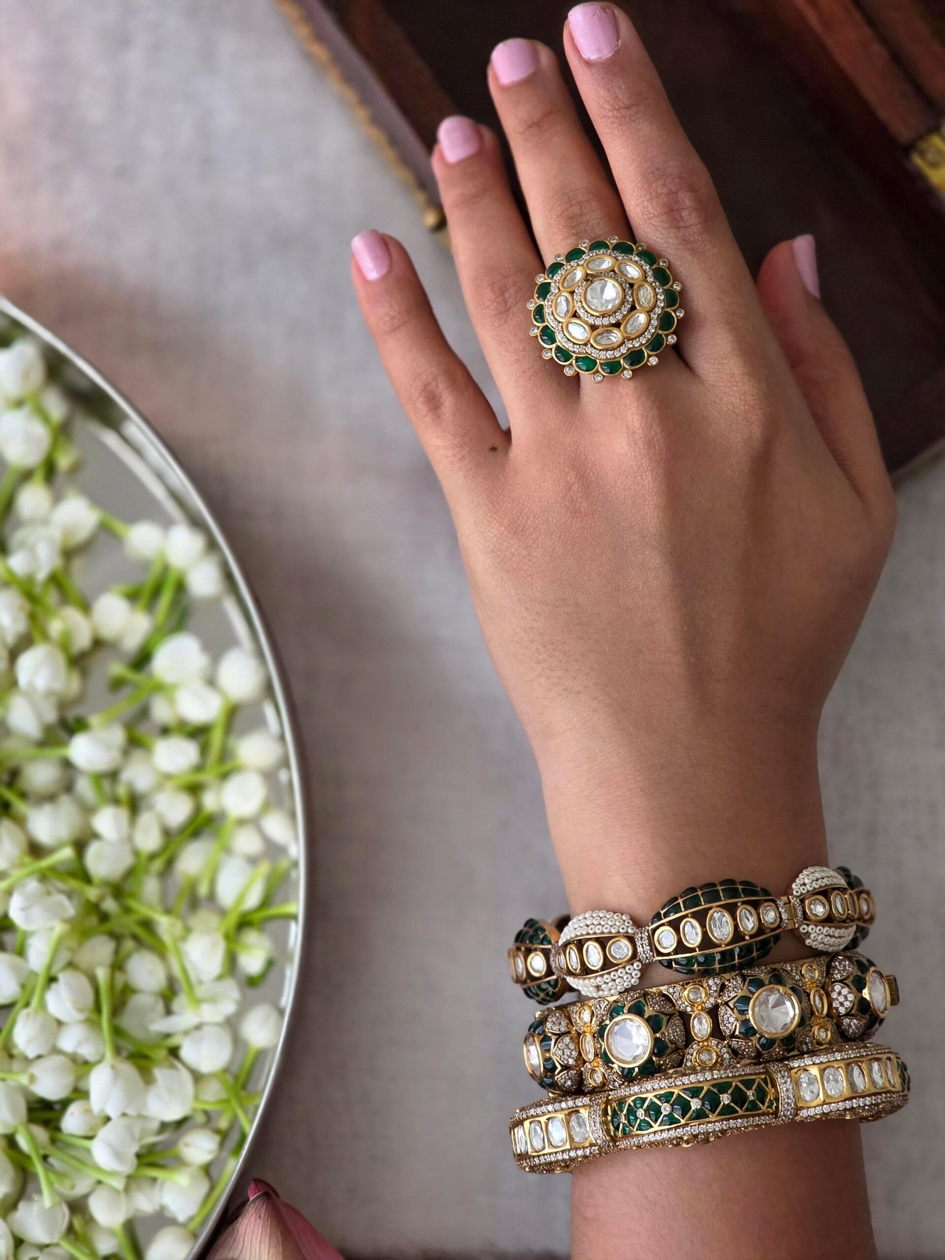 Shabana pearl and polki bangles Thumbnail