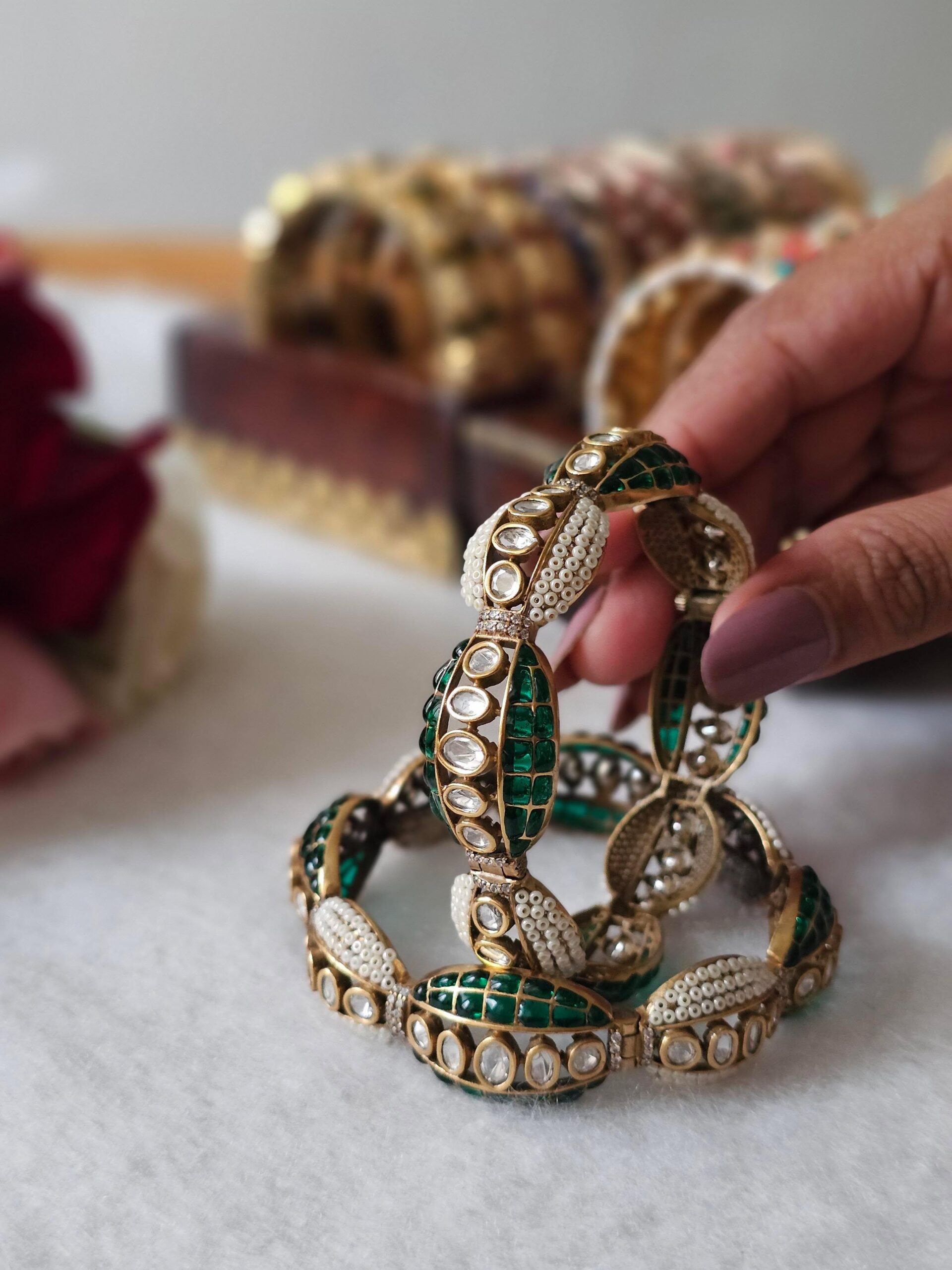 Shabana pearl and polki bangles Thumbnail