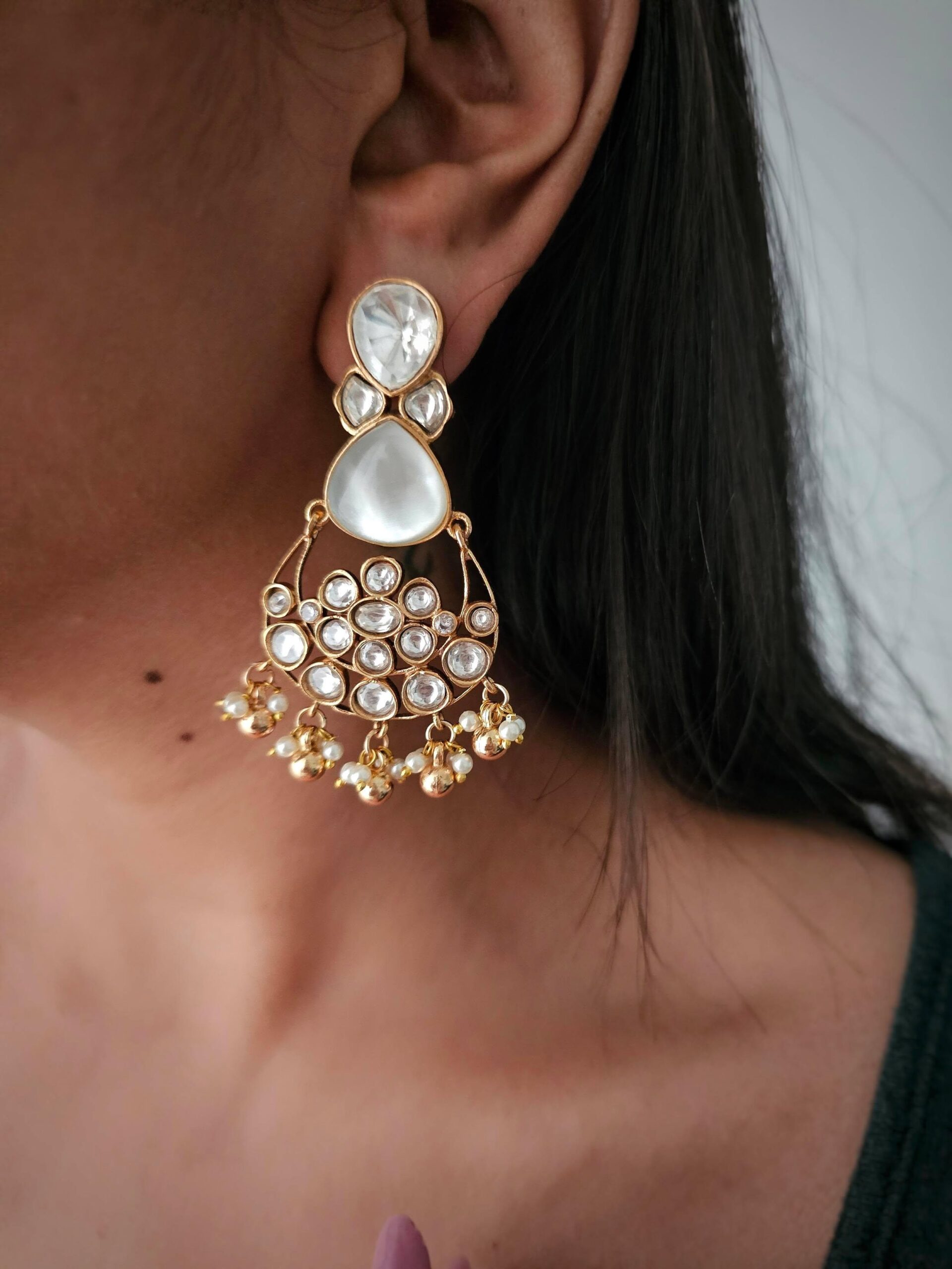 Kiran quartz and polki earrings Thumbnail