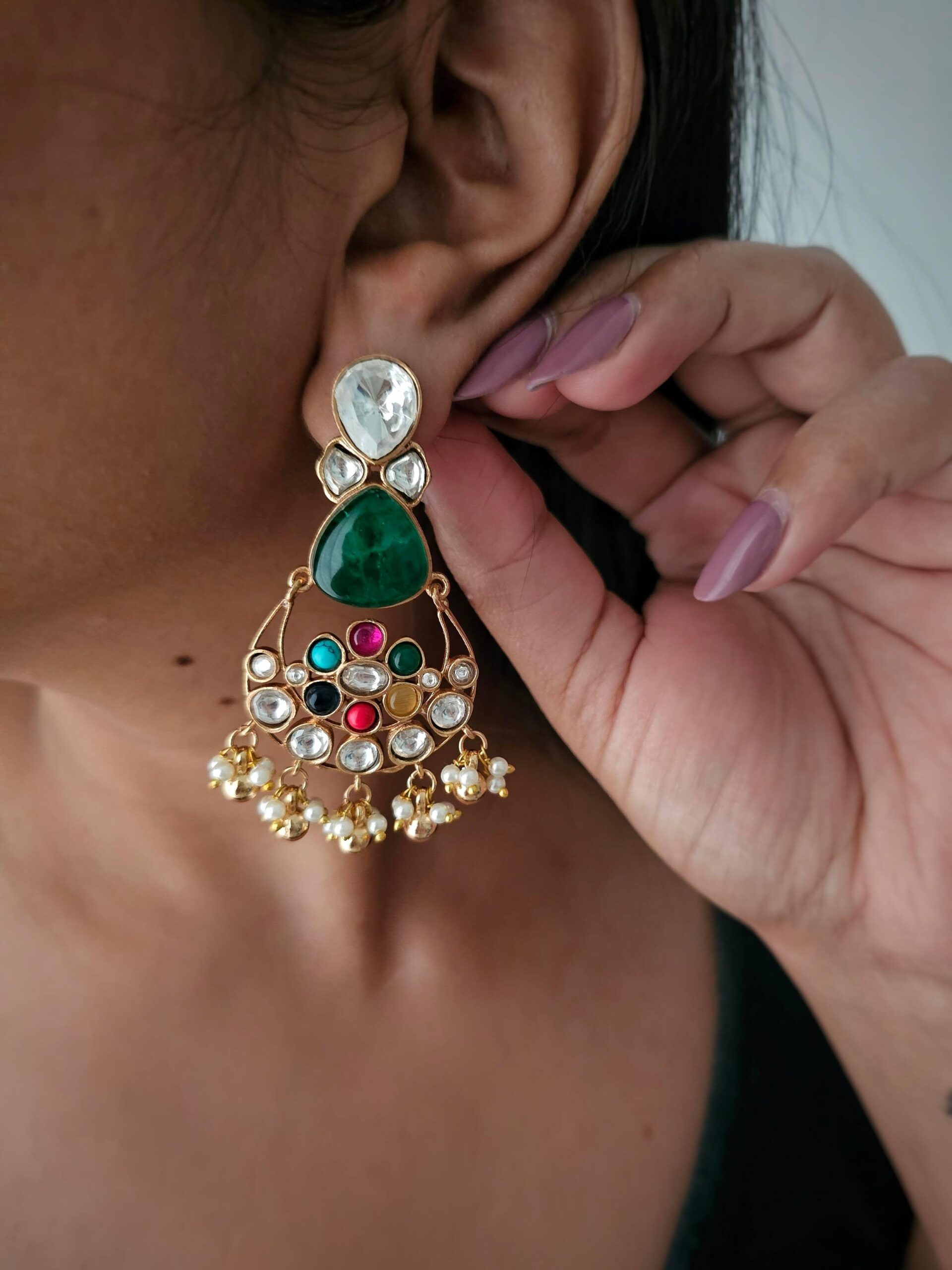 Kiran quartz and polki earrings Thumbnail