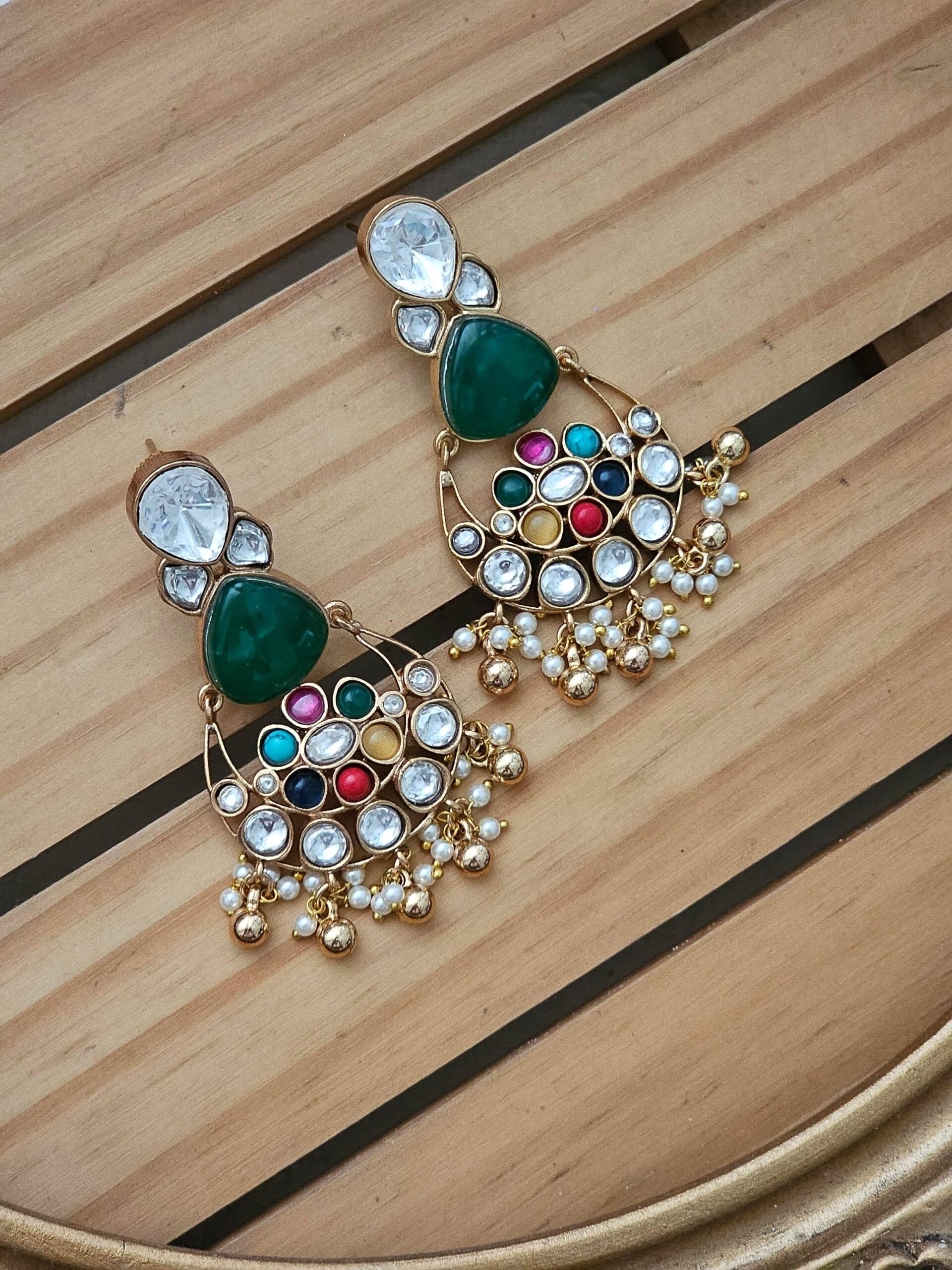 Kiran quartz and polki earrings Thumbnail