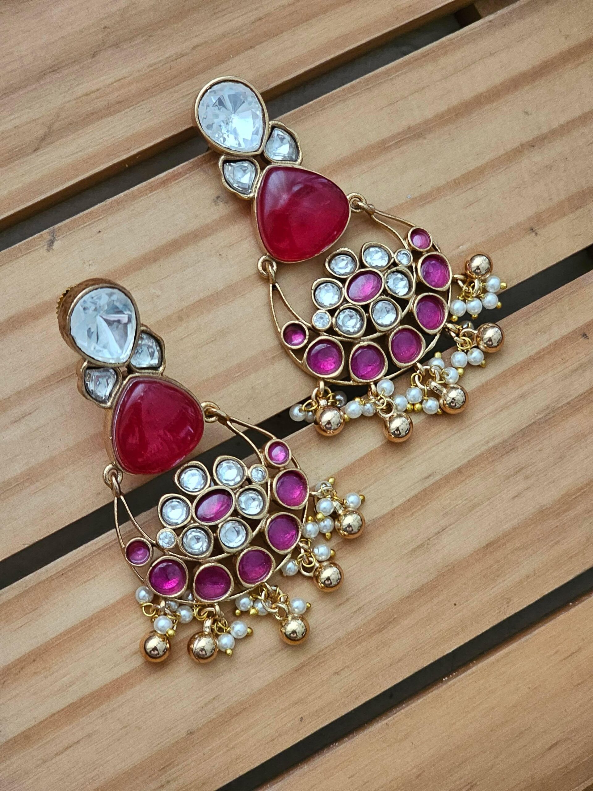Kiran quartz and polki earrings Thumbnail