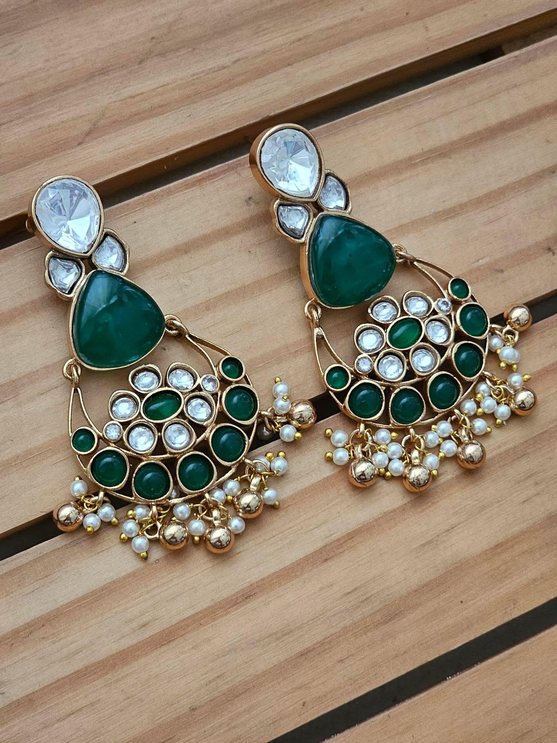 Kiran quartz and polki earrings Thumbnail