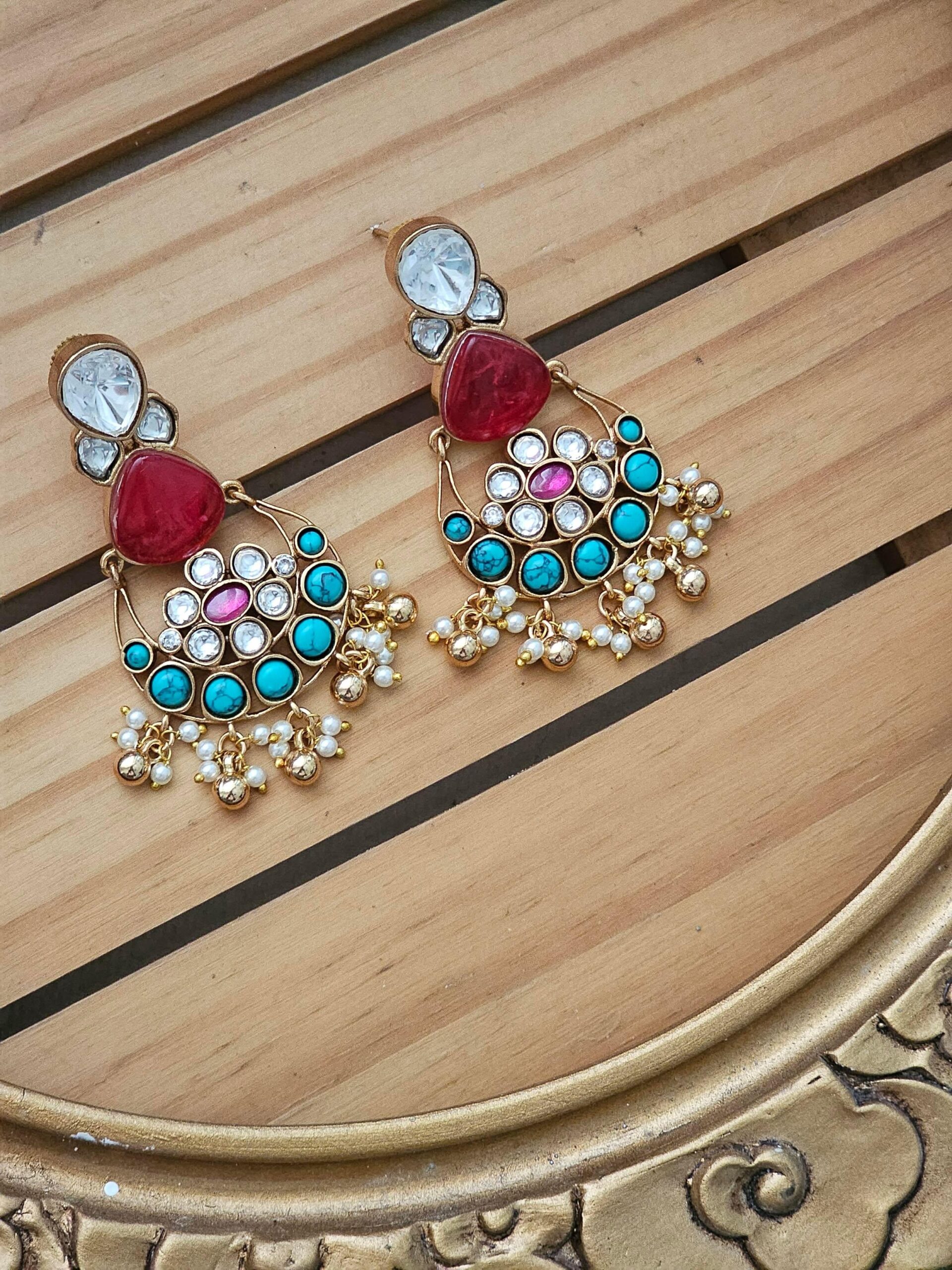 Kiran quartz and polki earrings Thumbnail