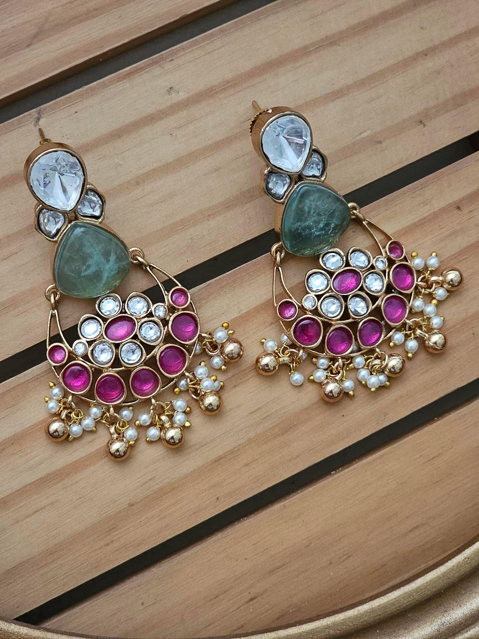 Kiran quartz and polki earrings Thumbnail