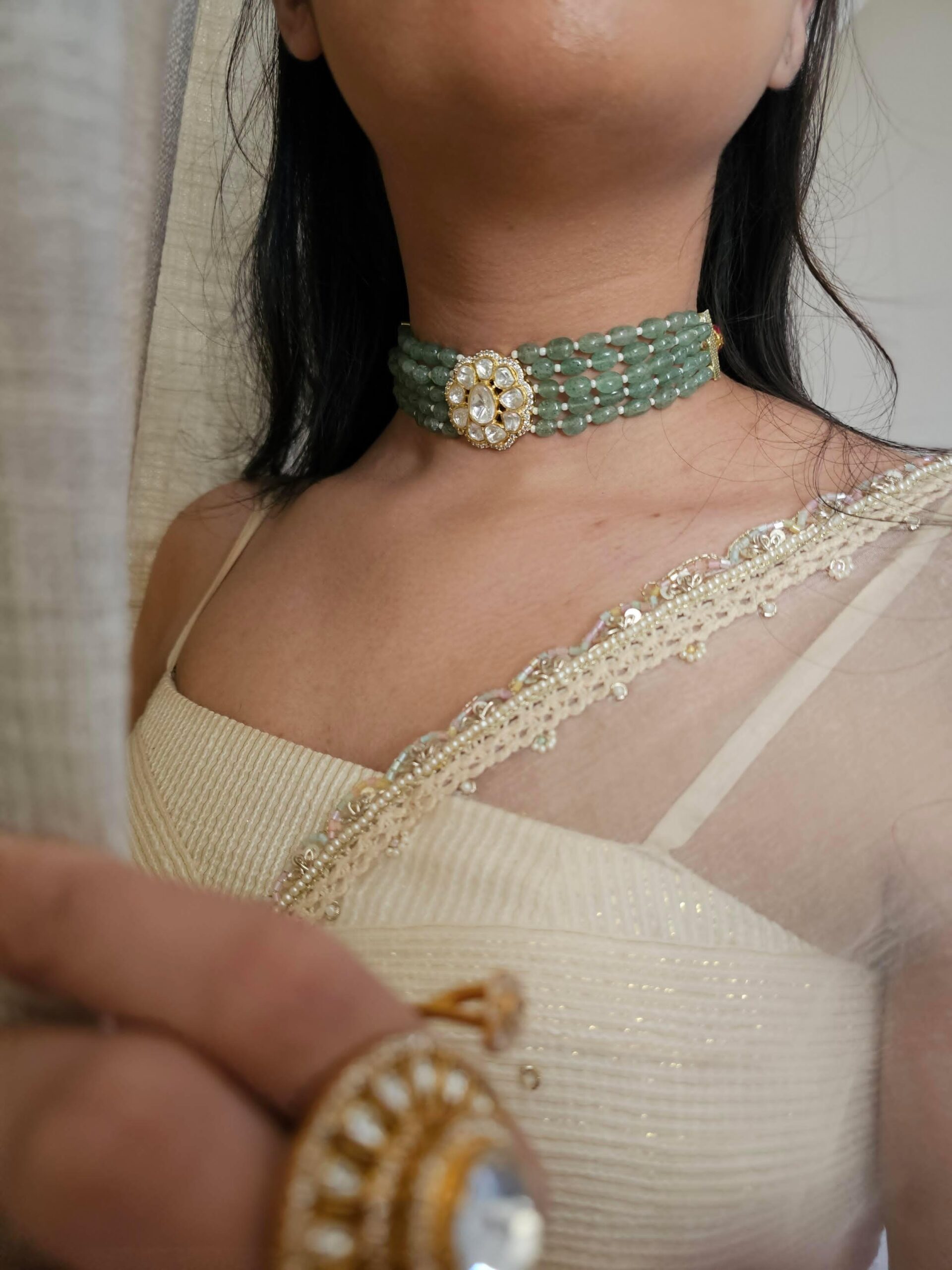 Syaahi pearl and polki choker Thumbnail