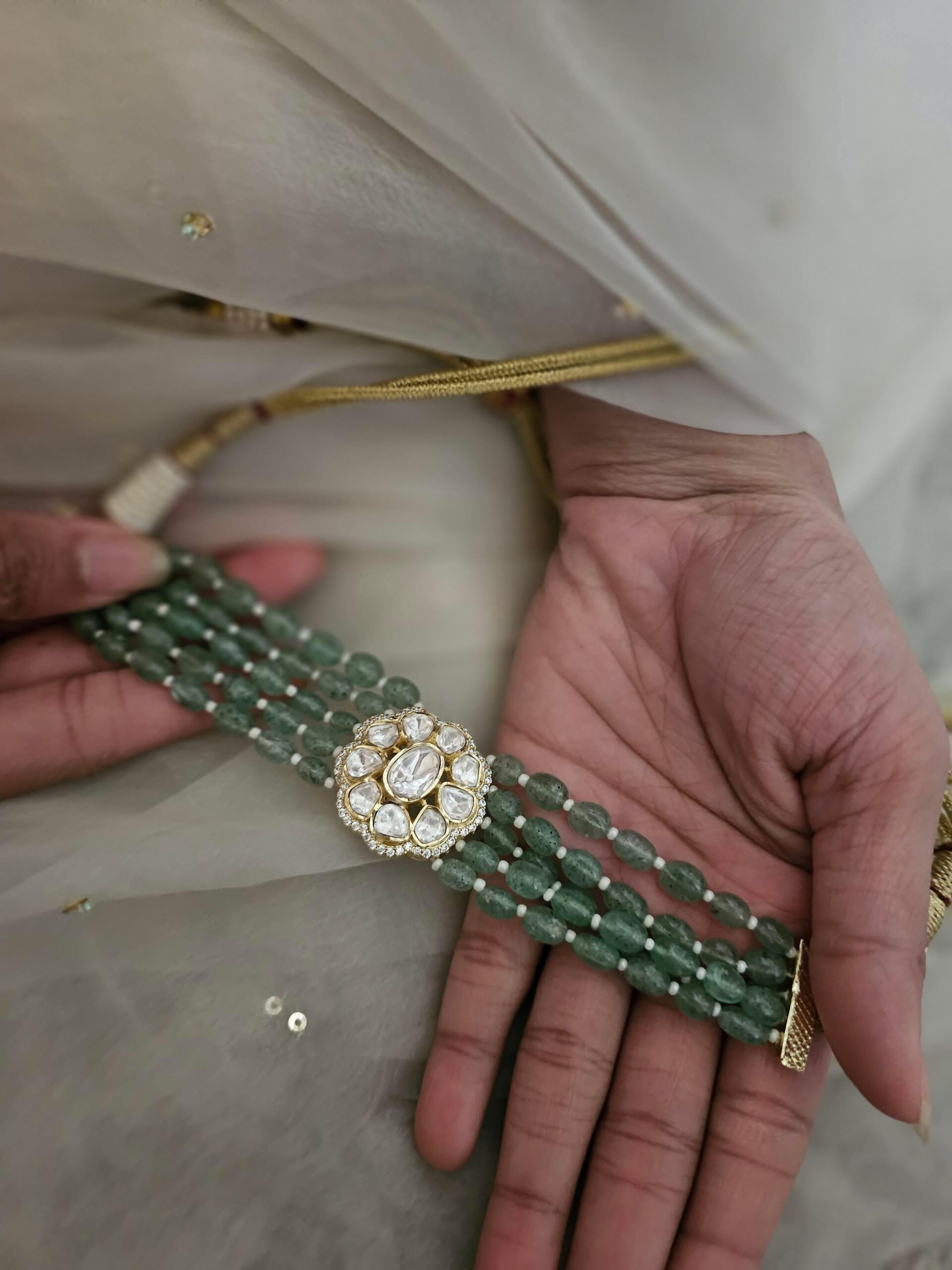 Syaahi pearl and polki choker Thumbnail