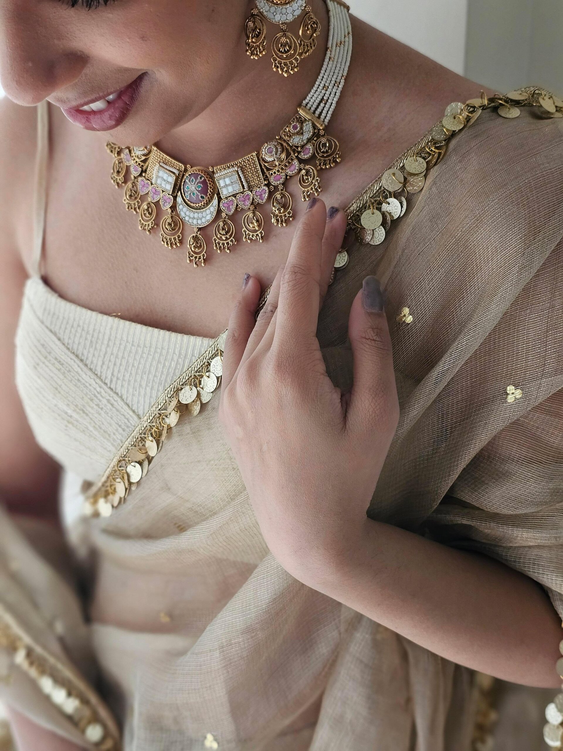 Nysa pearl and polki necklace Thumbnail