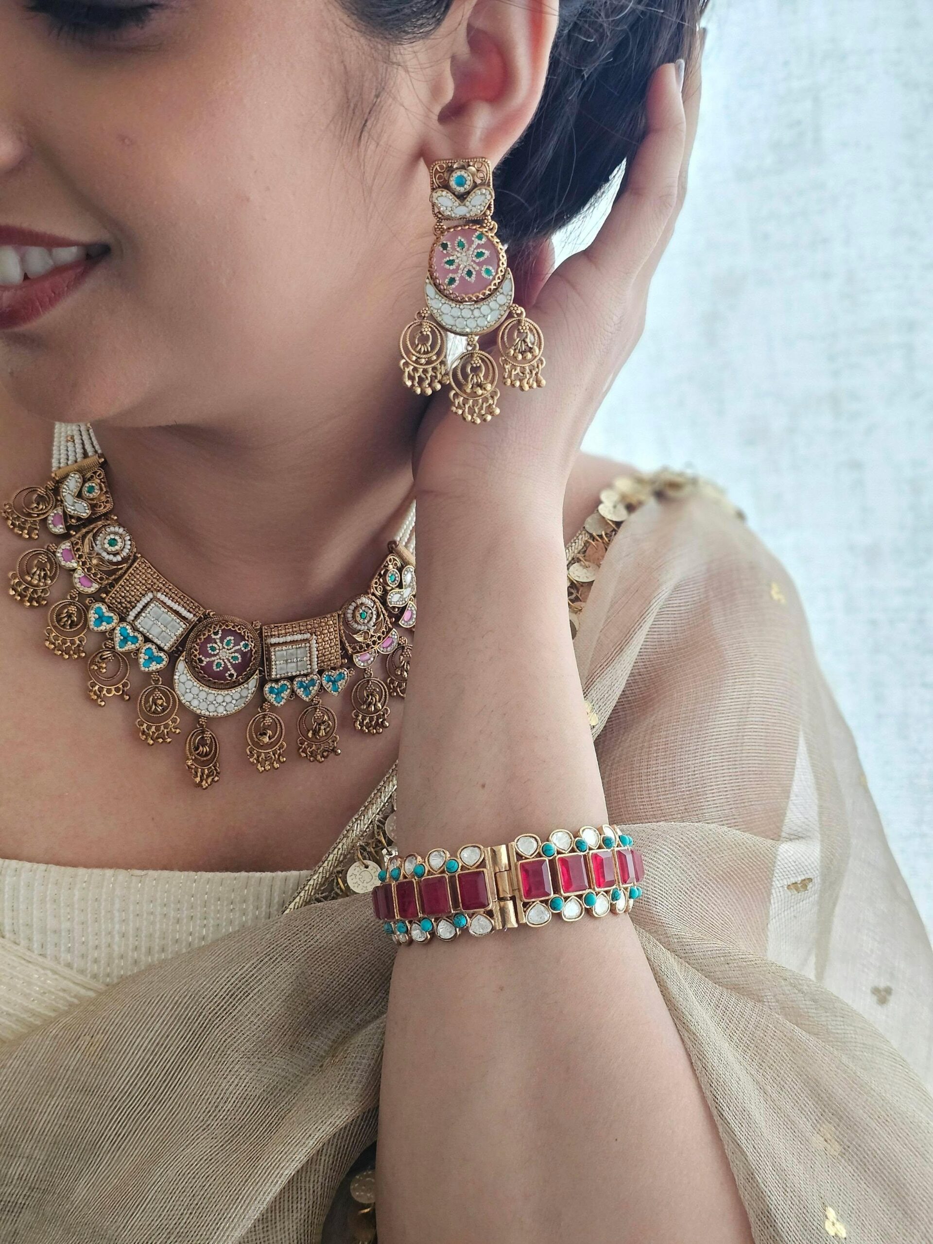 Nysa pearl and polki necklace Thumbnail