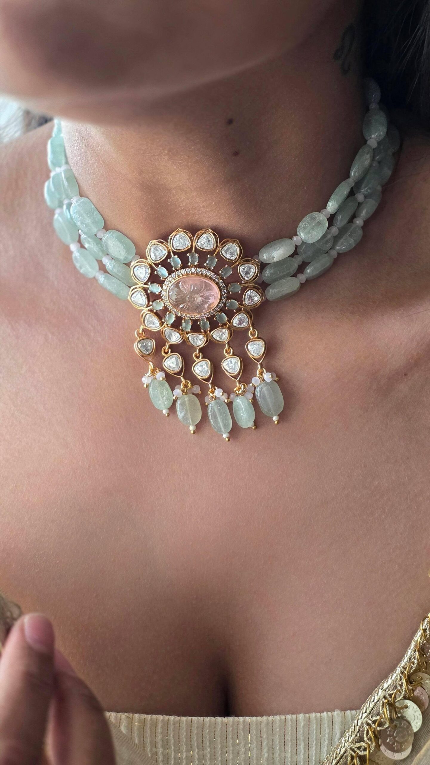 Latika pearl and polki choker Thumbnail