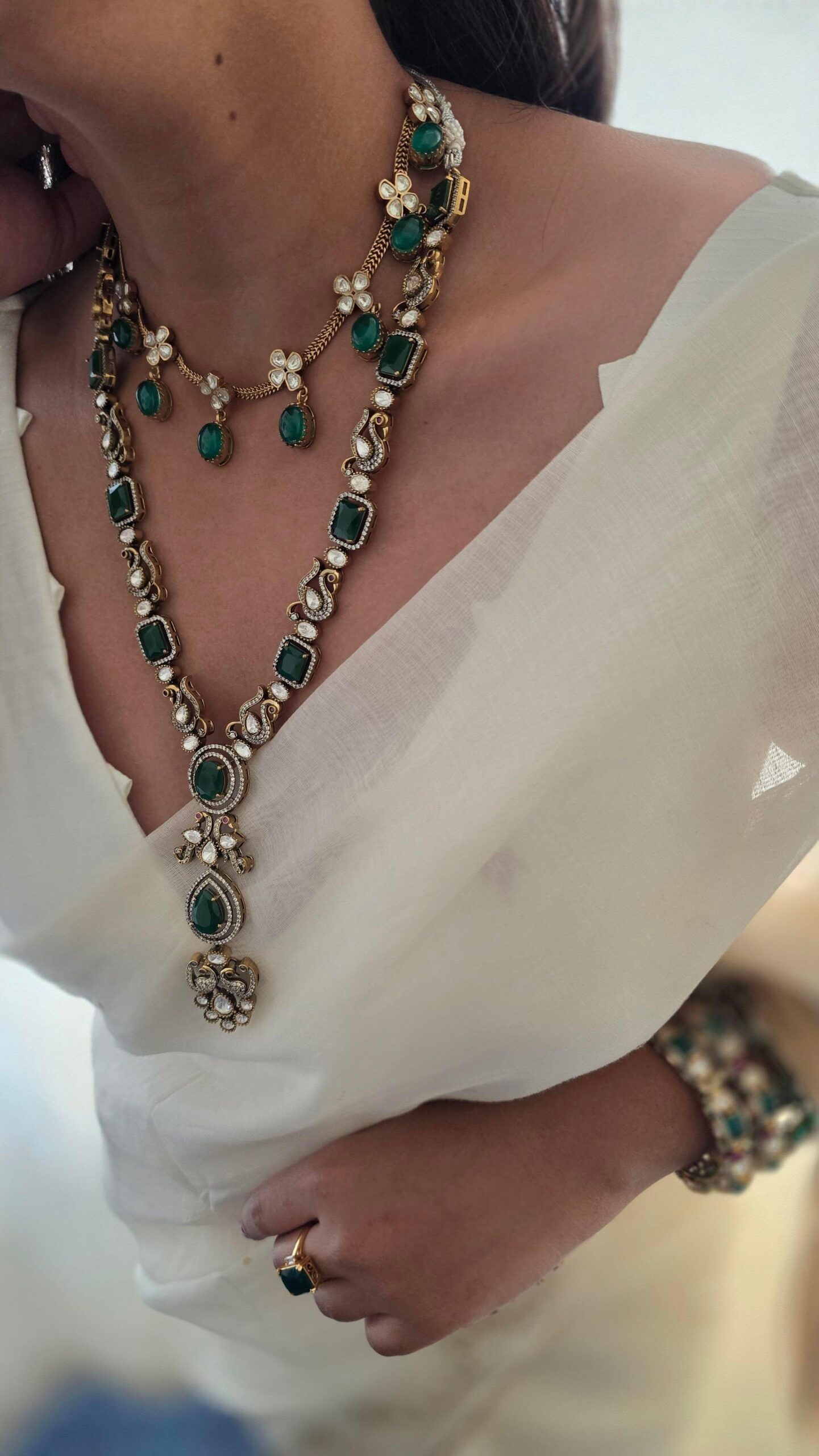 Mavi quartz and polki long necklace Thumbnail