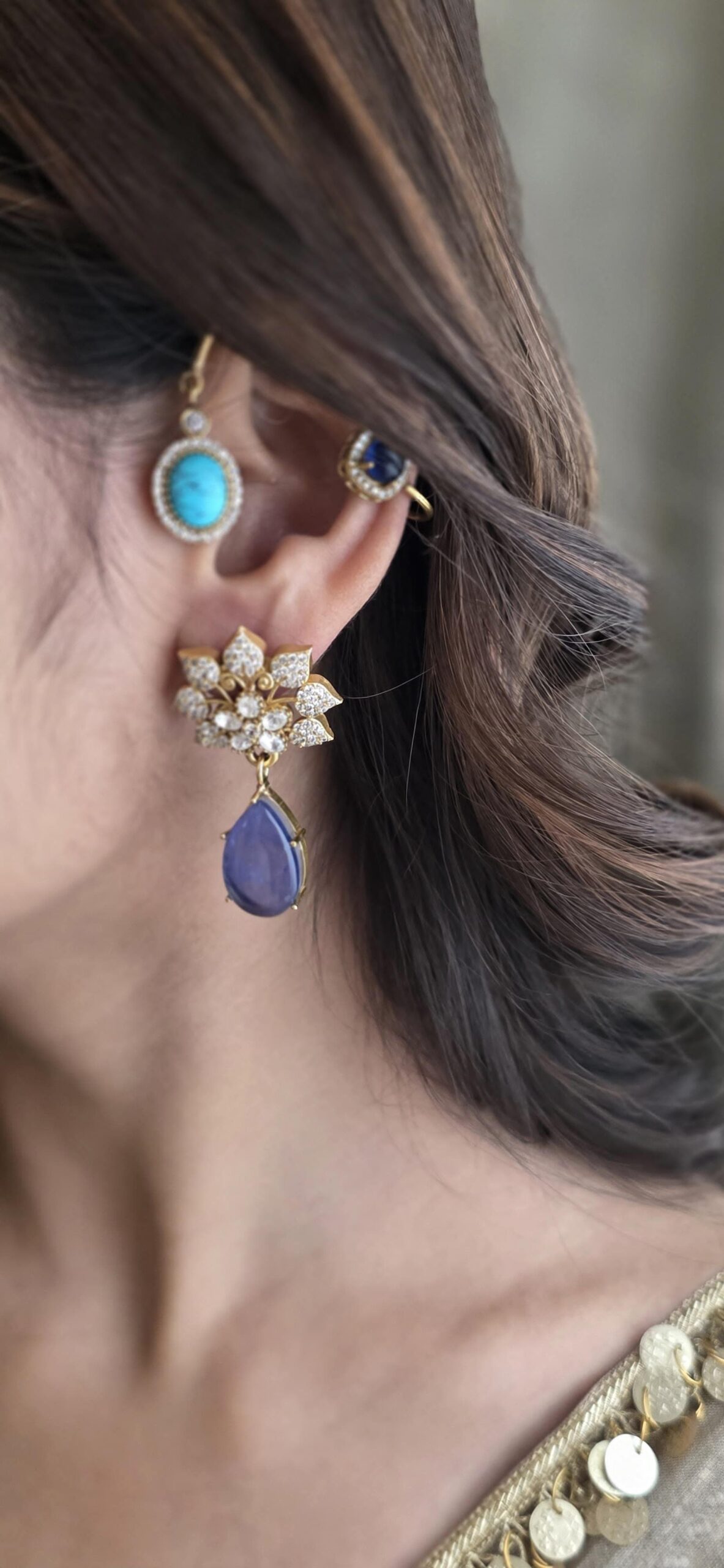 Zaina quartz and polki earcuff Thumbnail