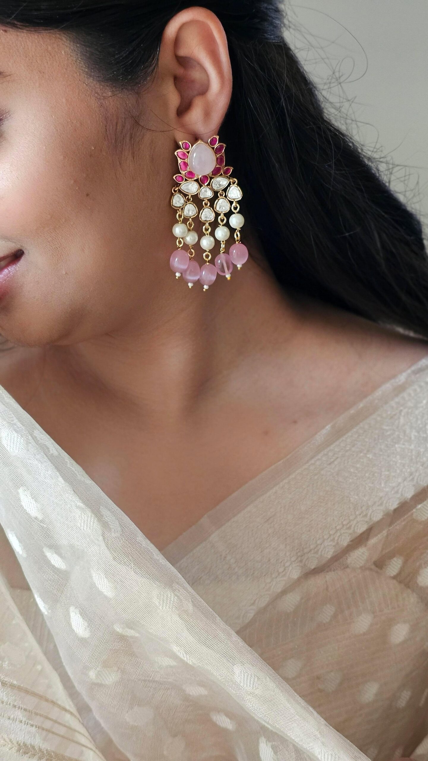 Zareena quartz and pearl earrings Thumbnail