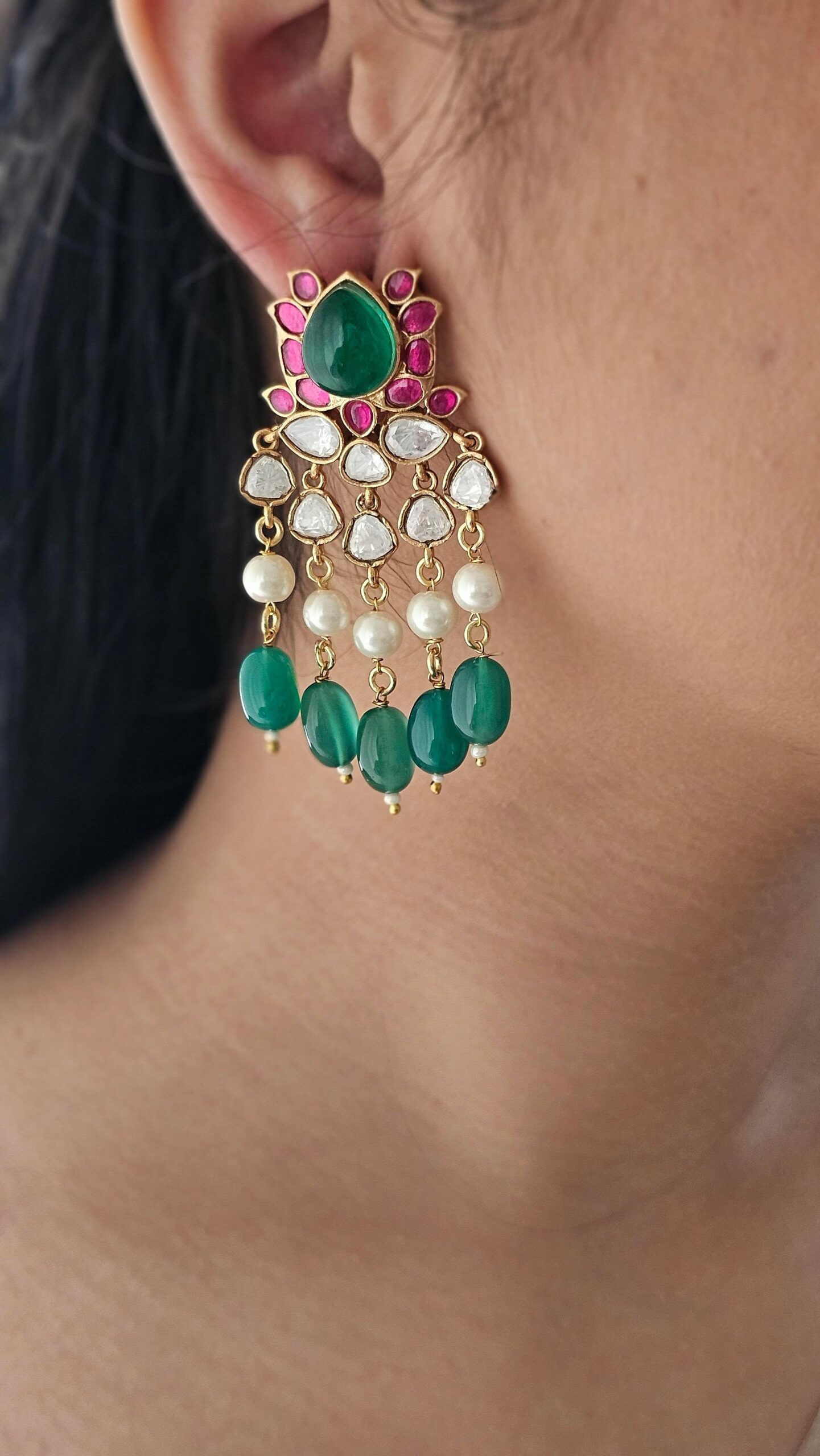 Zareena quartz and pearl earrings Thumbnail