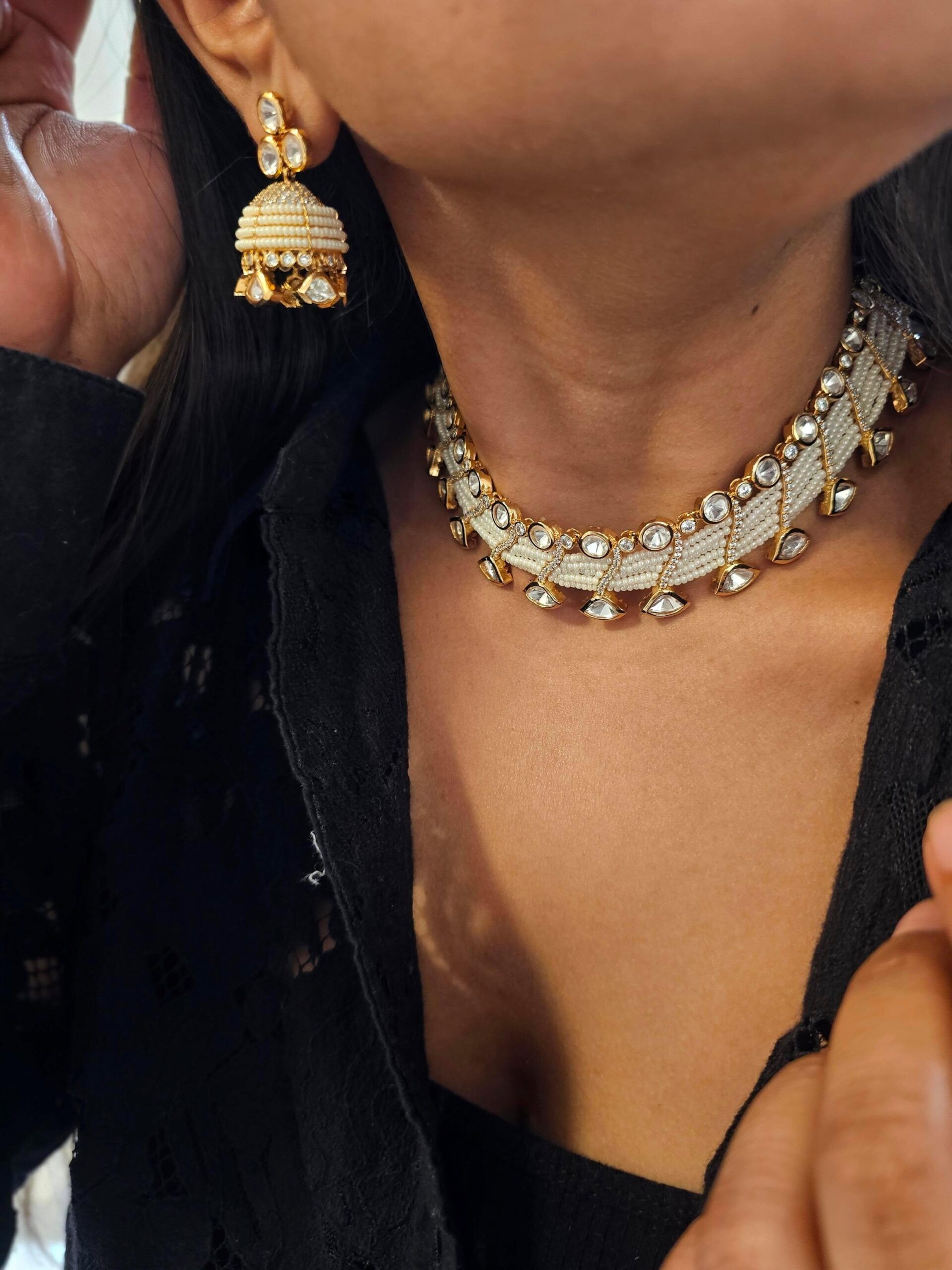 Myra pearl and polki necklace Thumbnail