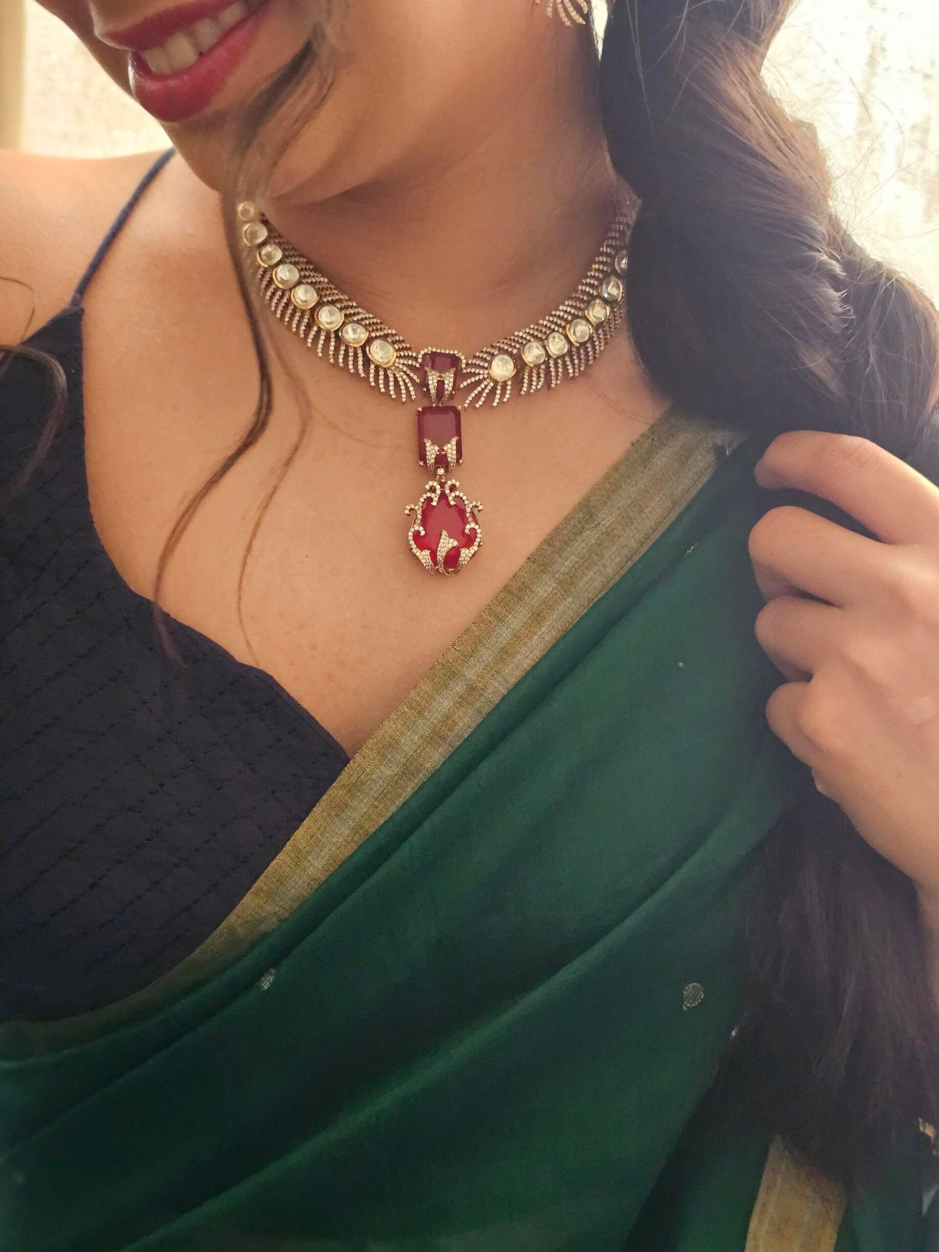 Hiral quartz and polki necklace Thumbnail