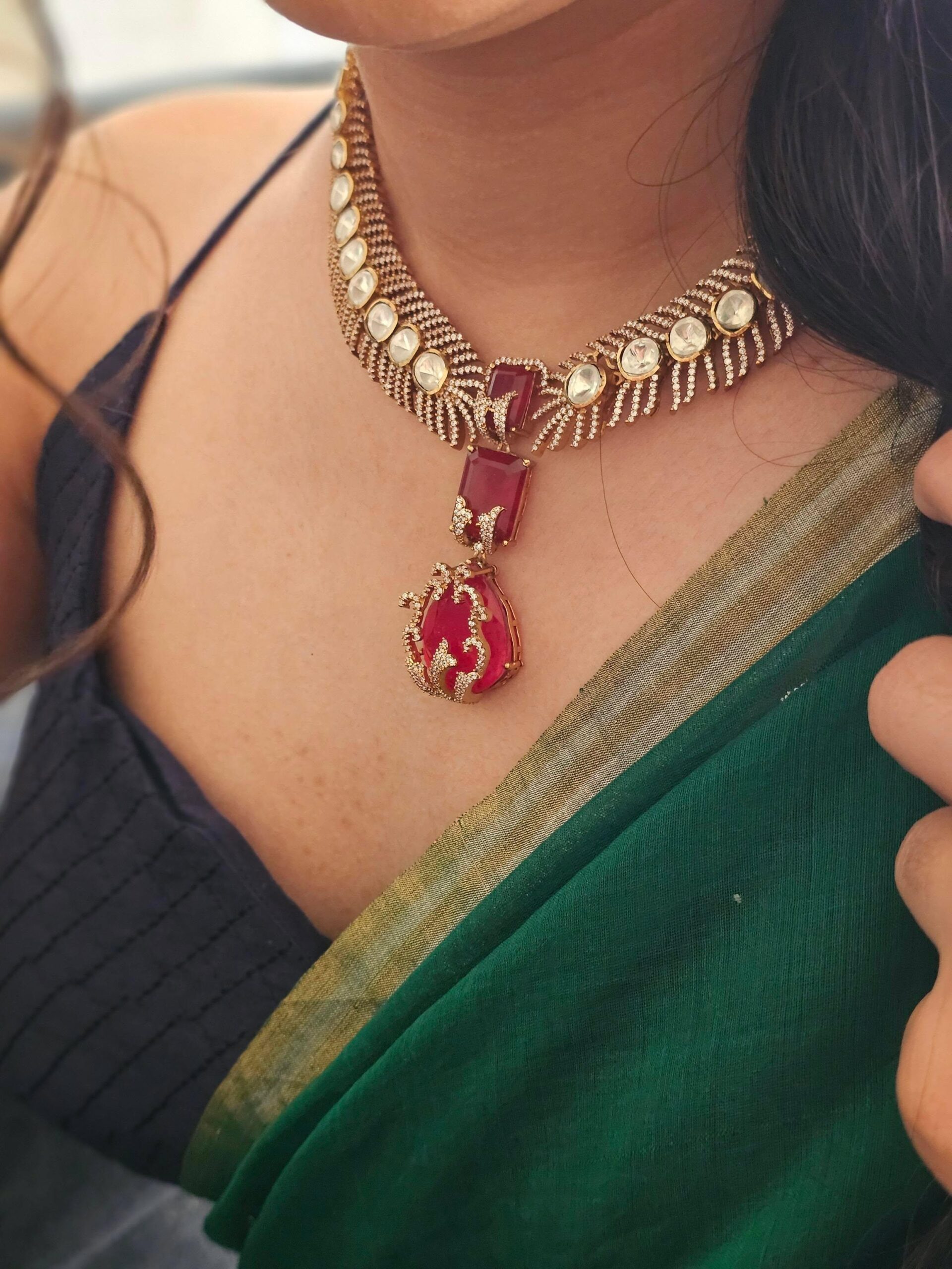 Hiral quartz and polki necklace Thumbnail