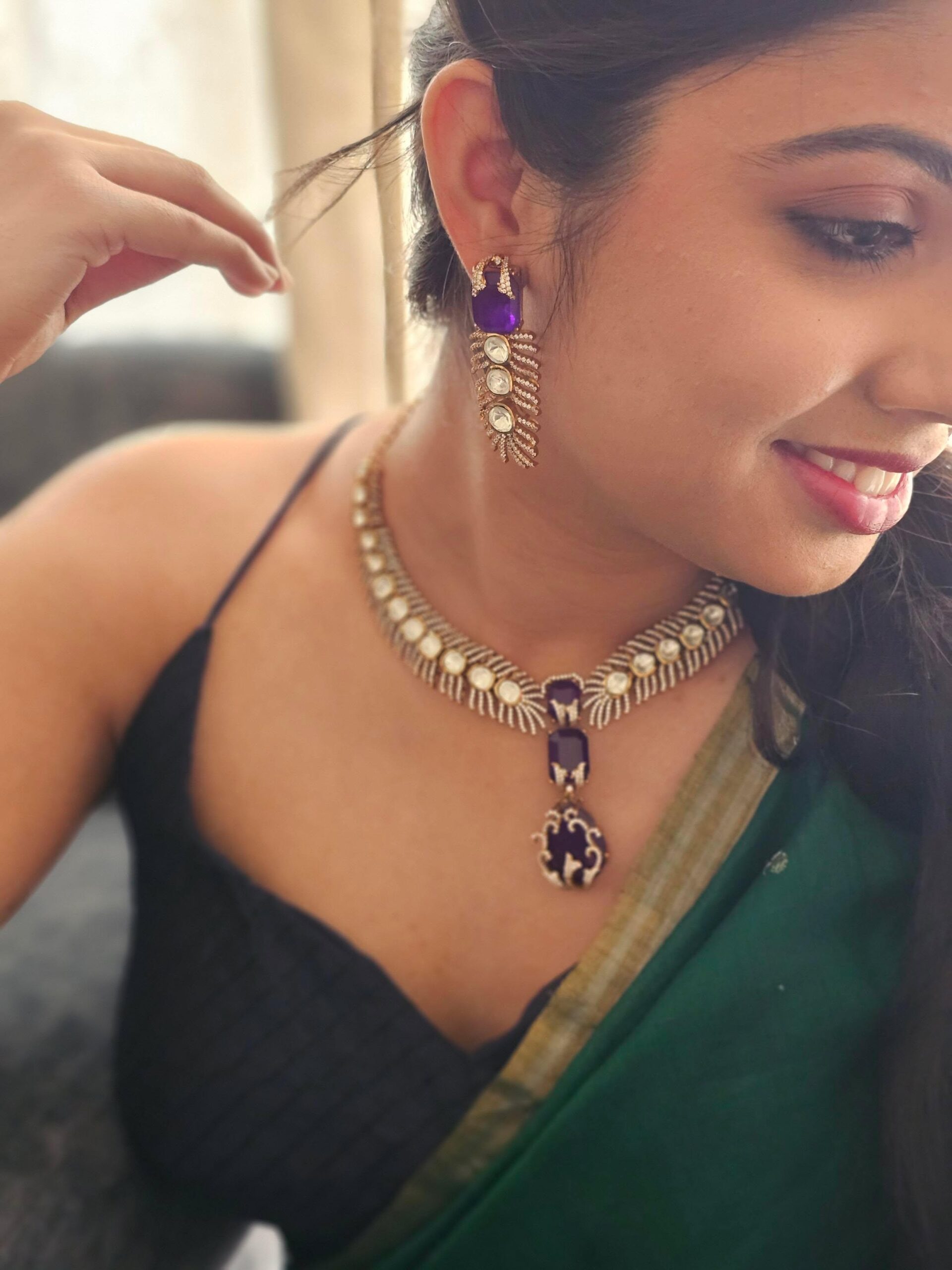 Hiral  quartz and polki necklace Thumbnail