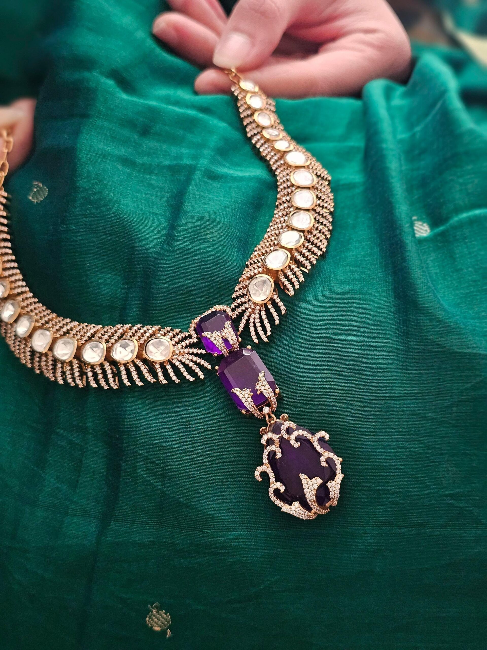 Hiral  quartz and polki necklace Thumbnail