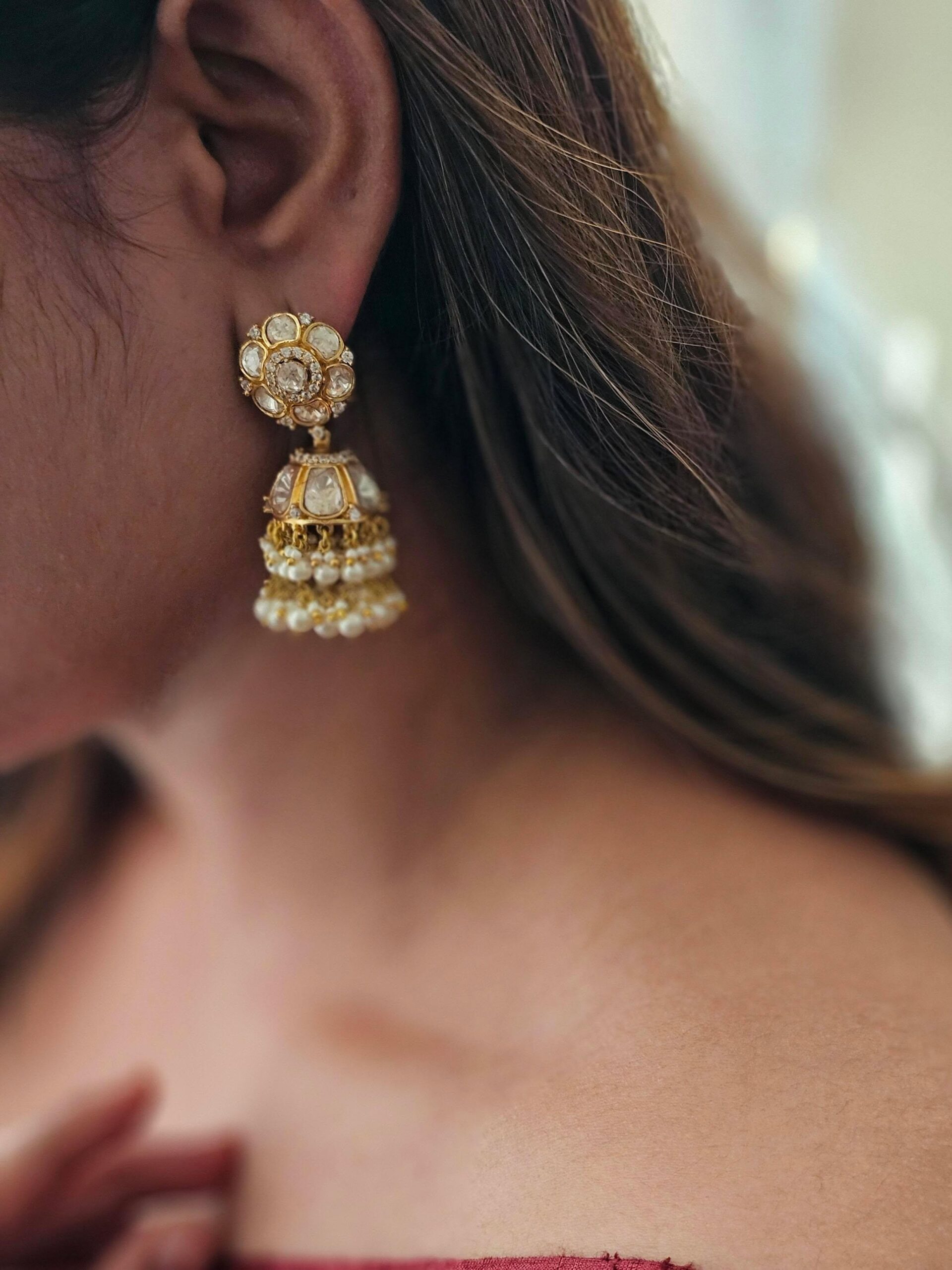 Girija pearl and polki jhumki Thumbnail