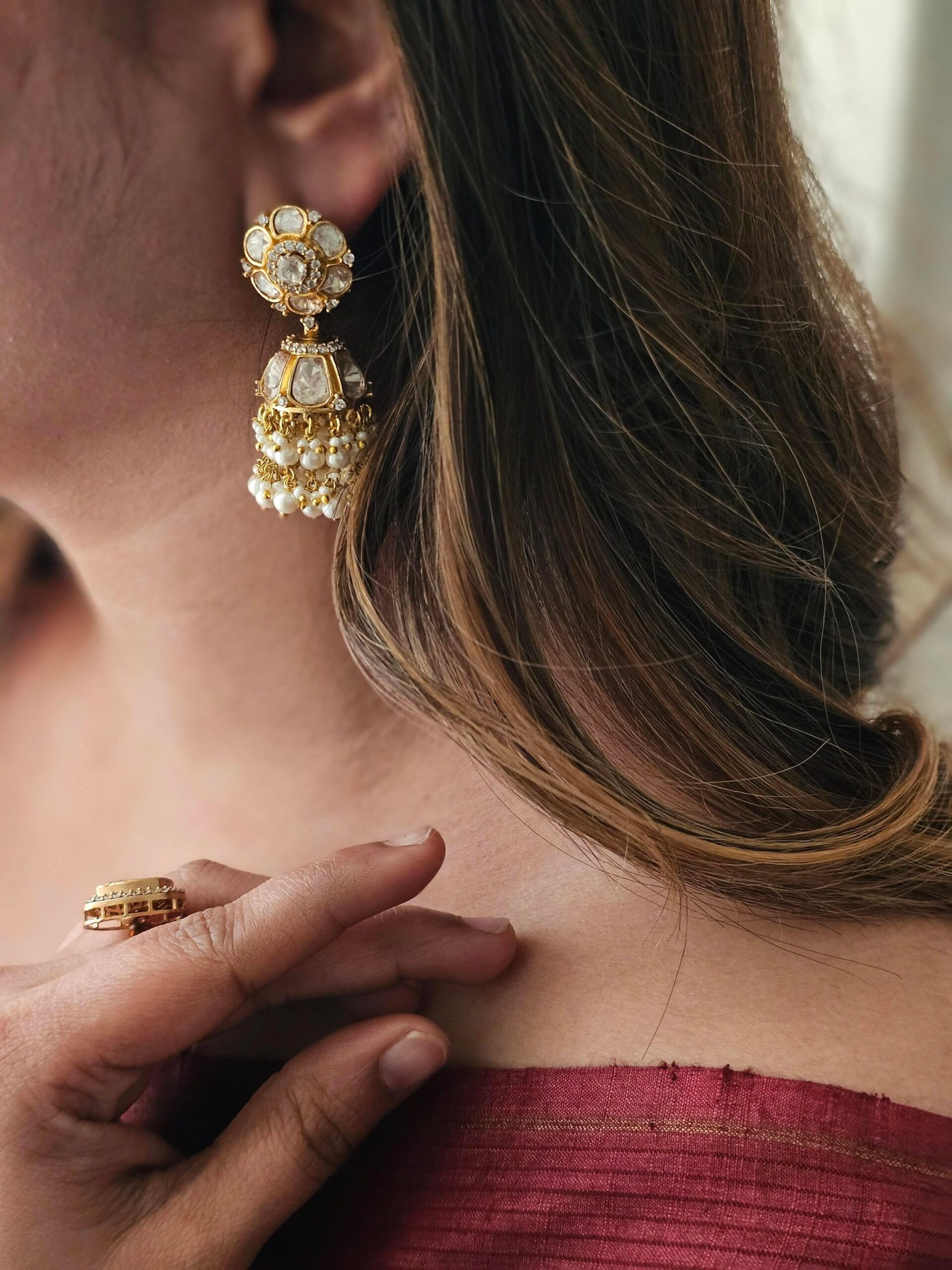 Girija pearl and polki jhumki Thumbnail