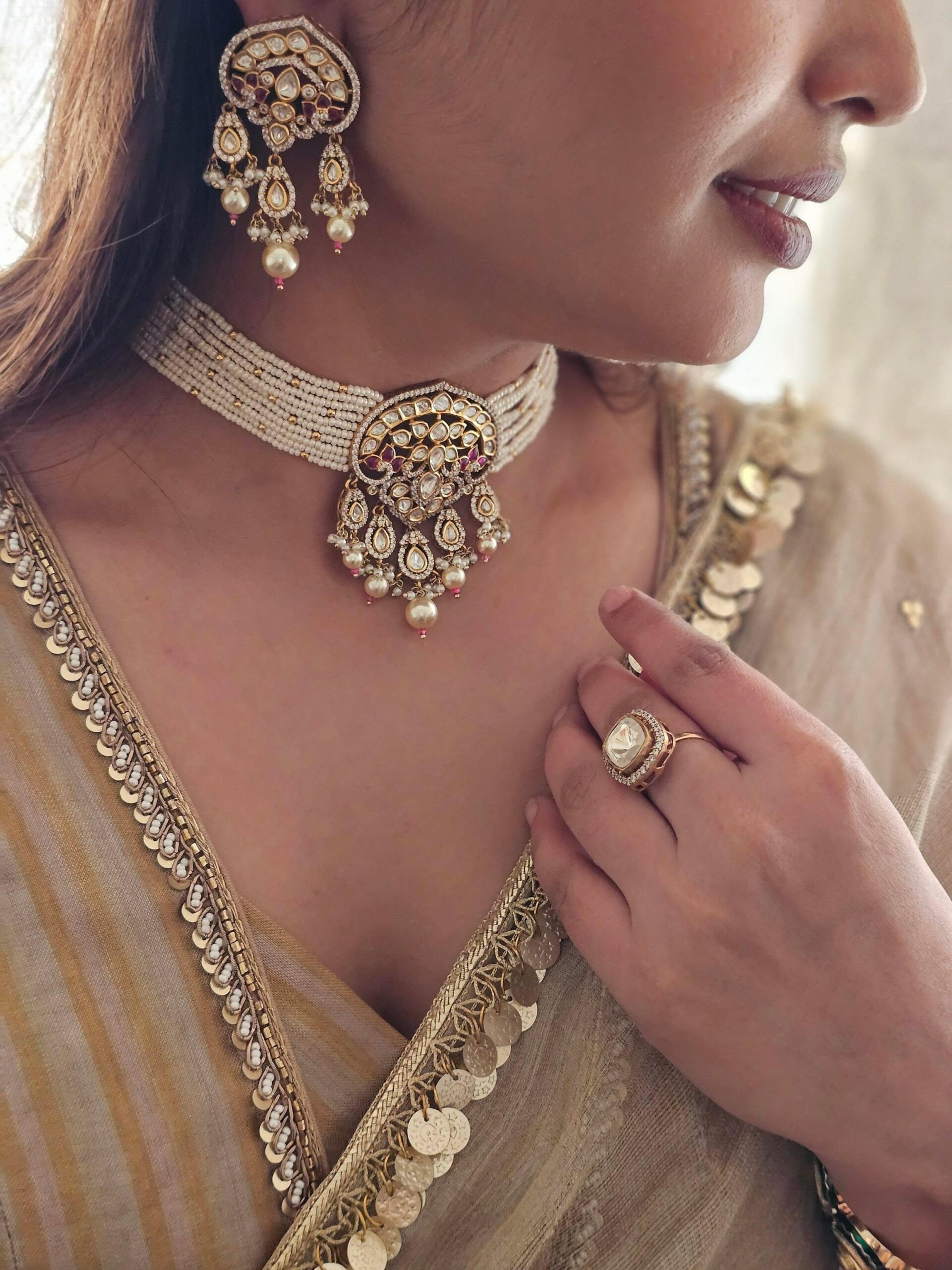 Urvi pearl and polki choker Thumbnail