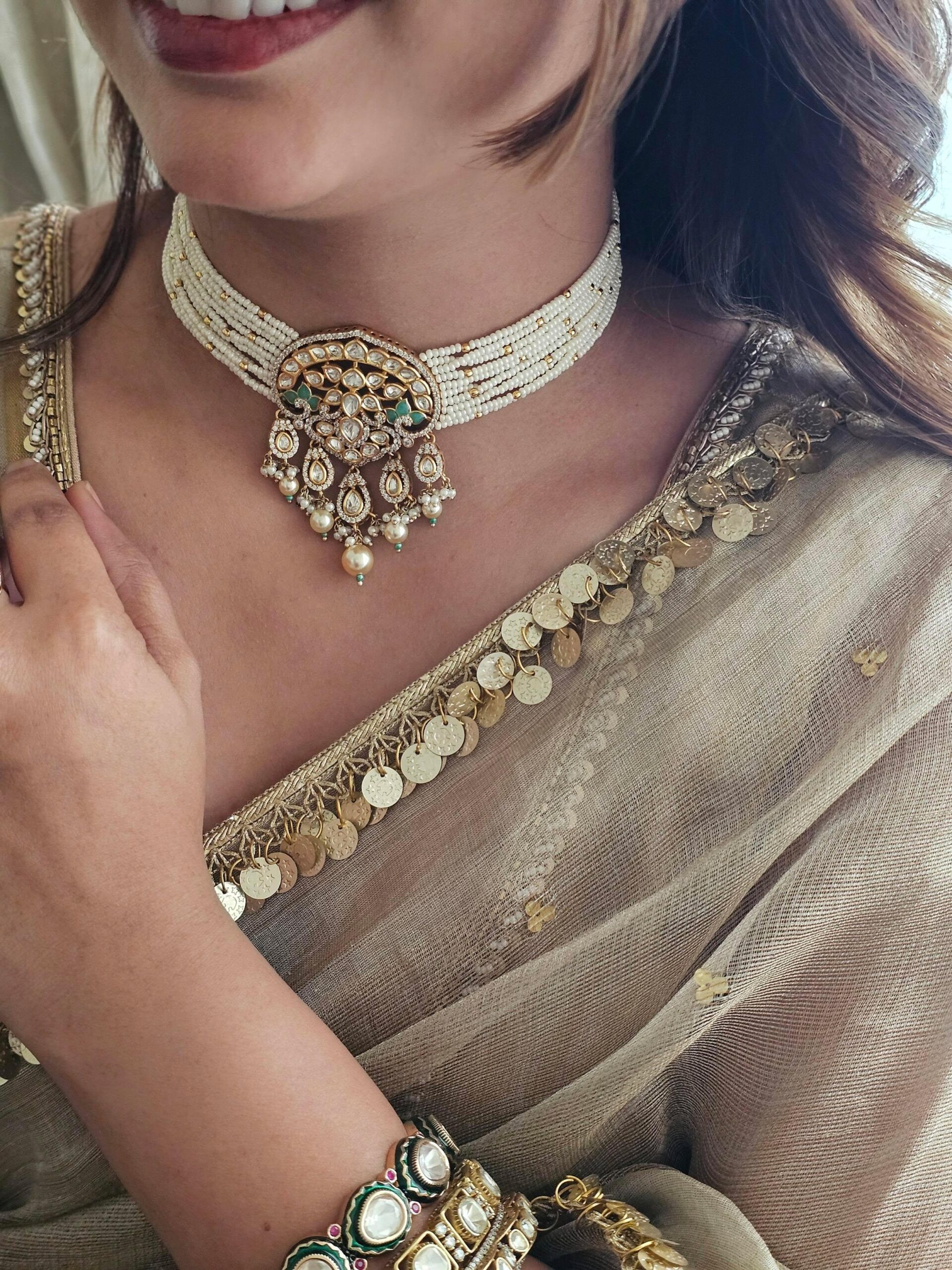 Urvi pearl and polki choker Thumbnail