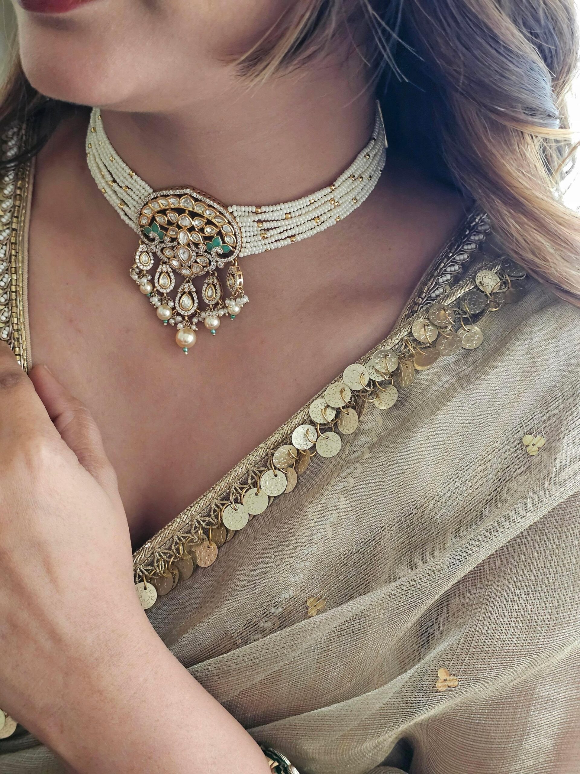 Urvi pearl and polki choker Thumbnail